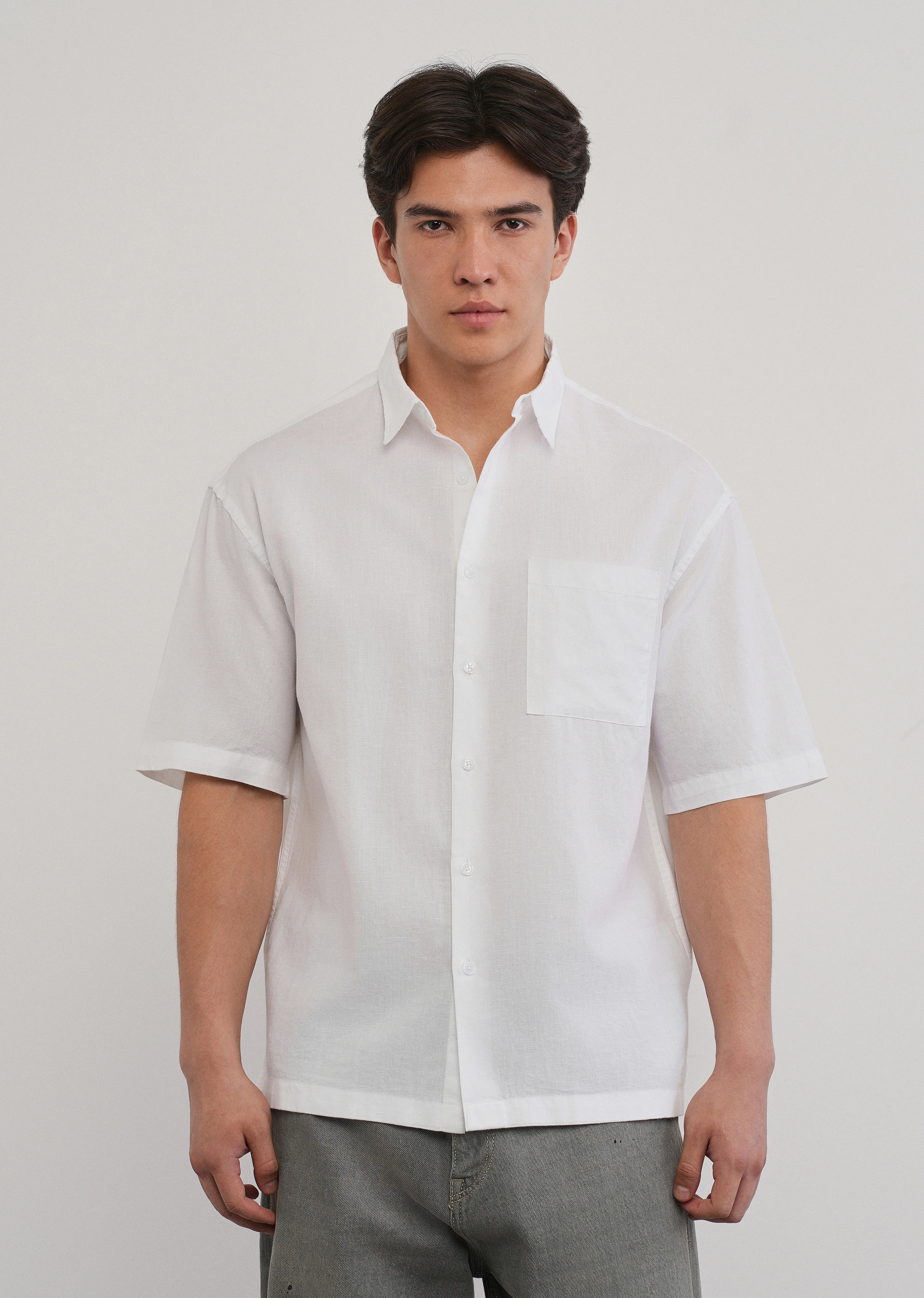 White Cotton Linen Half Sleeve Shirt - Image 3