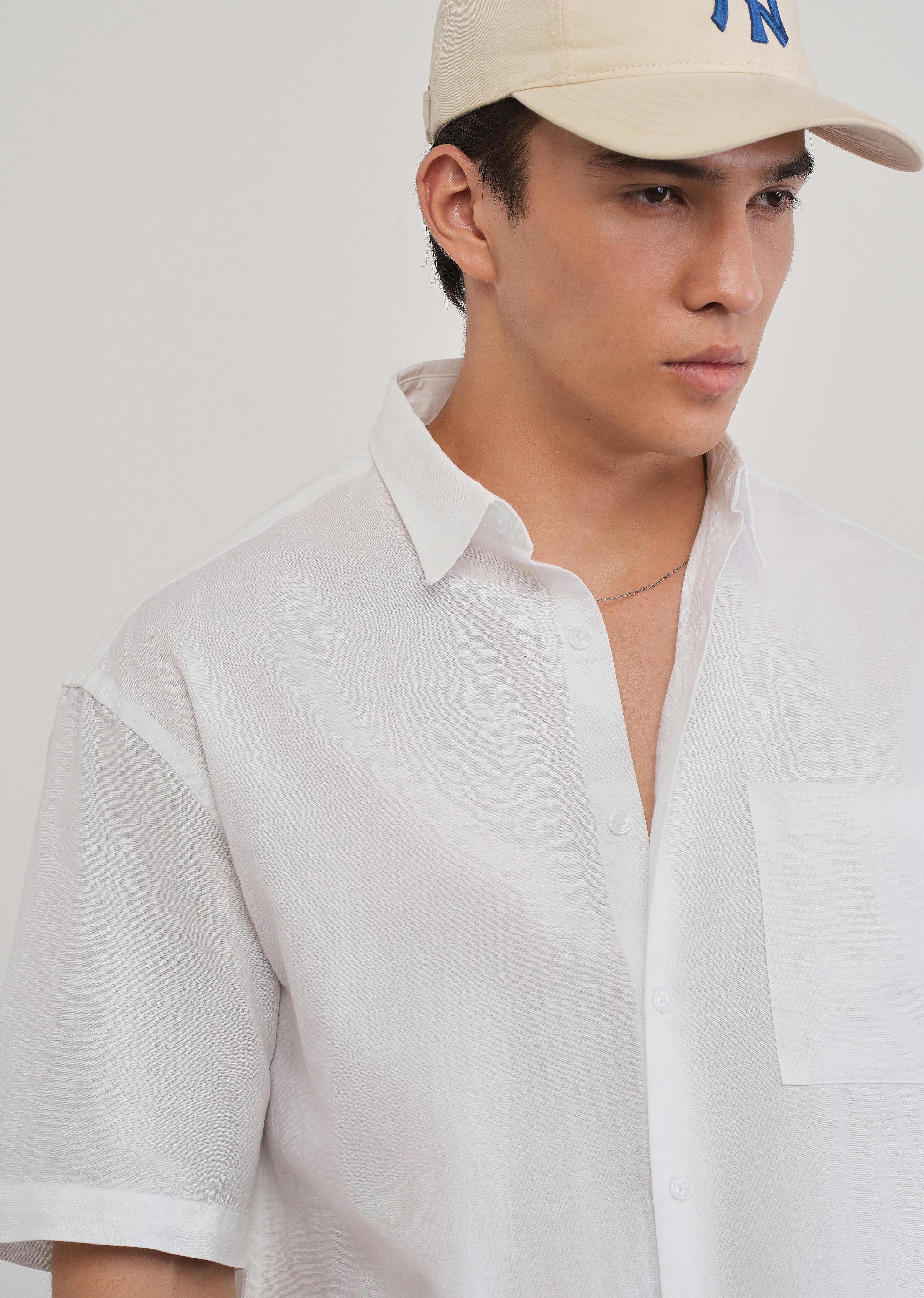 White Cotton Linen Half Sleeve Shirt - Image 5