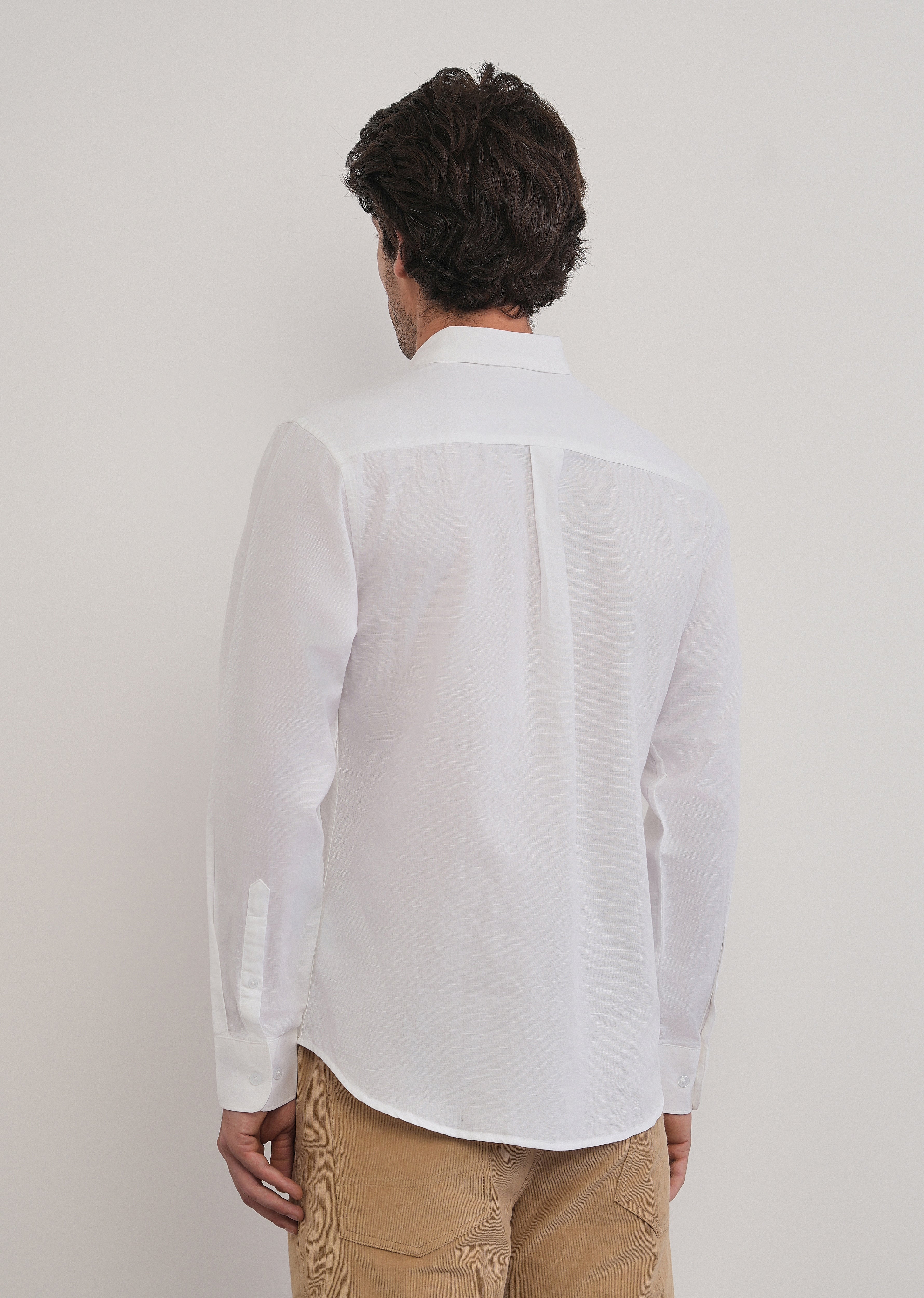 White Cotton Linen Plain Shirt - Image 2