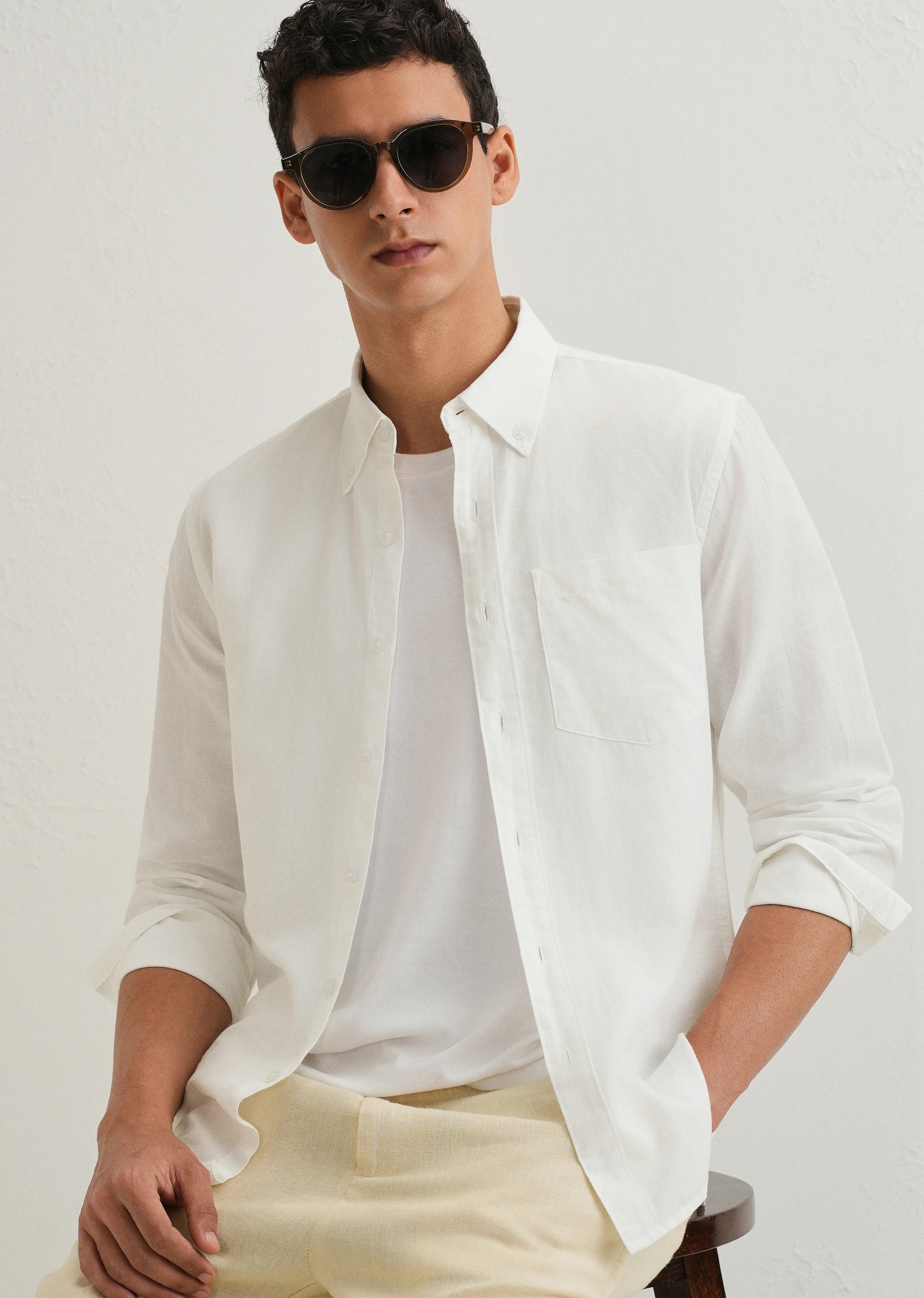 White Cotton Linen Shirt - Image 7