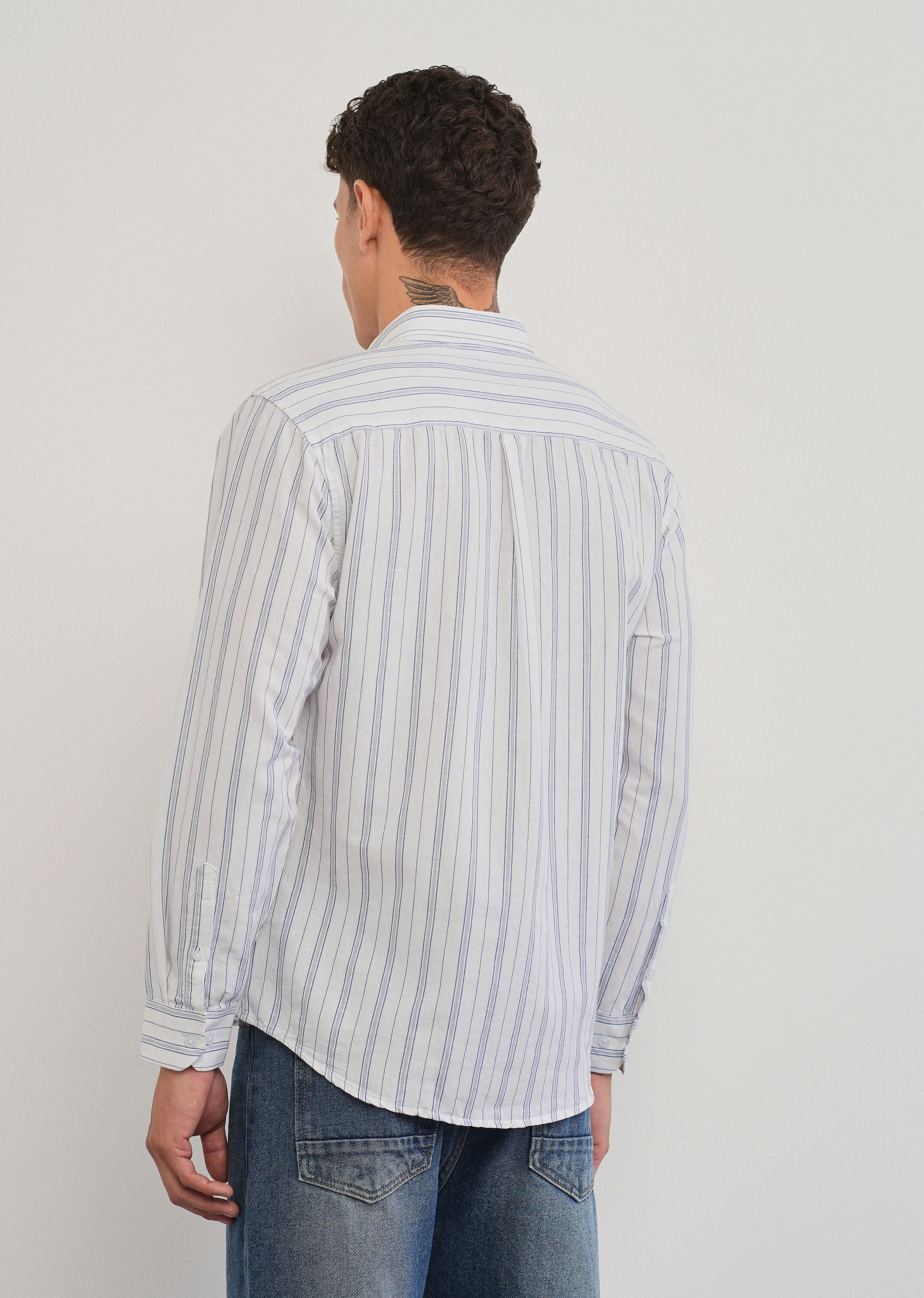 White Cotton Linen Stripe Shirt - Image 2