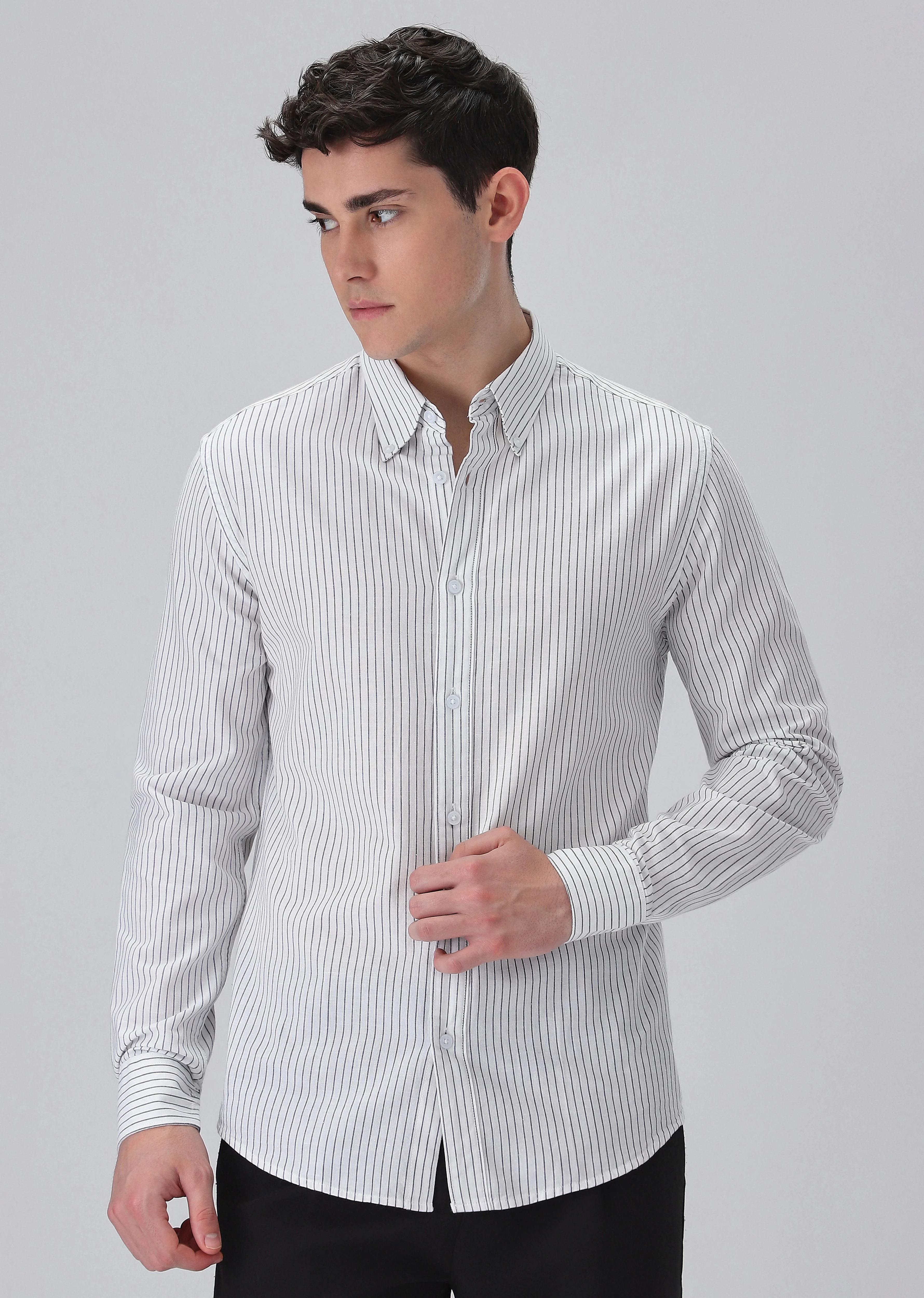 White Cotton Pin Stripe Shirt - Image 3