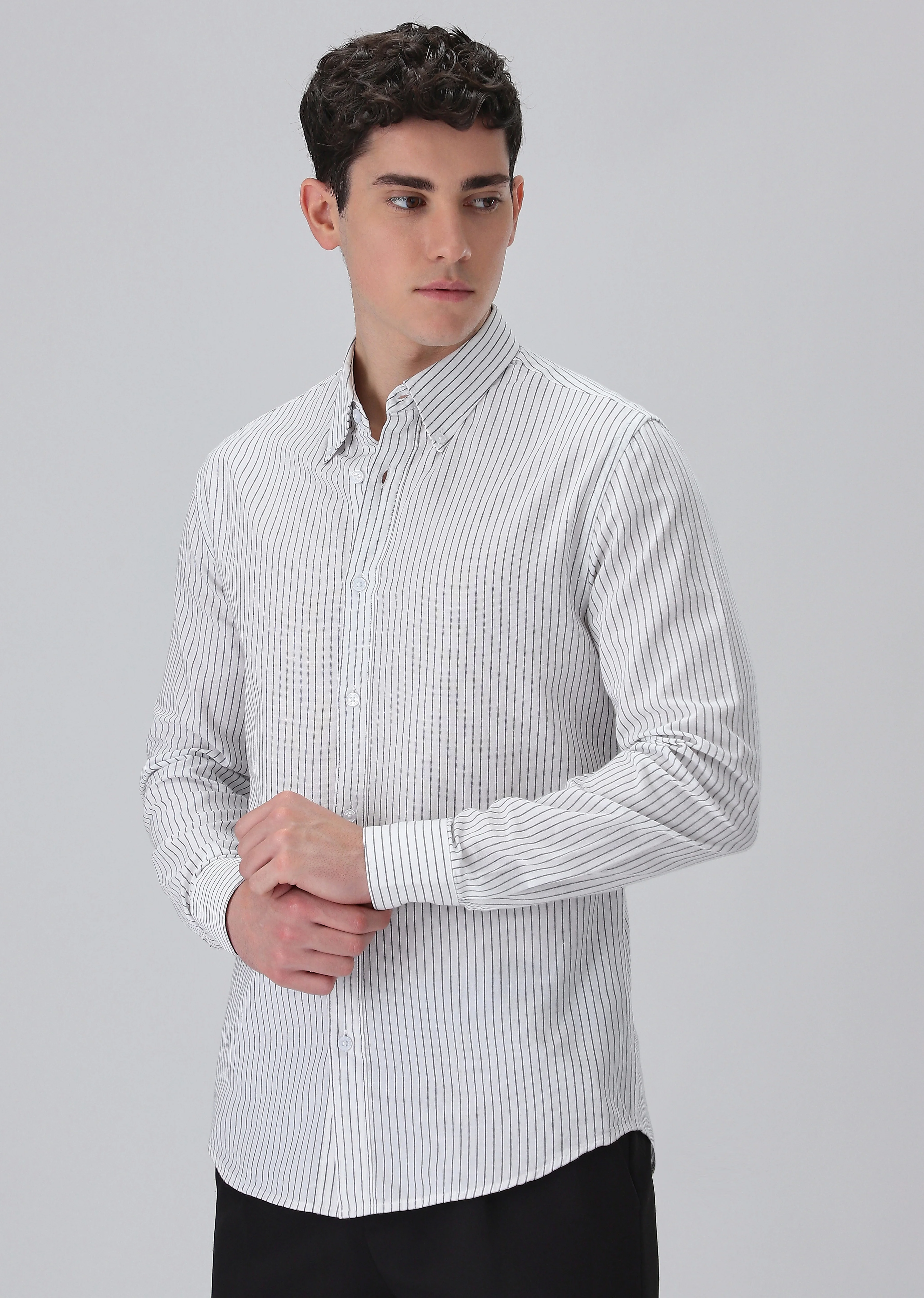 White Cotton Pin Stripe Shirt - Image 5