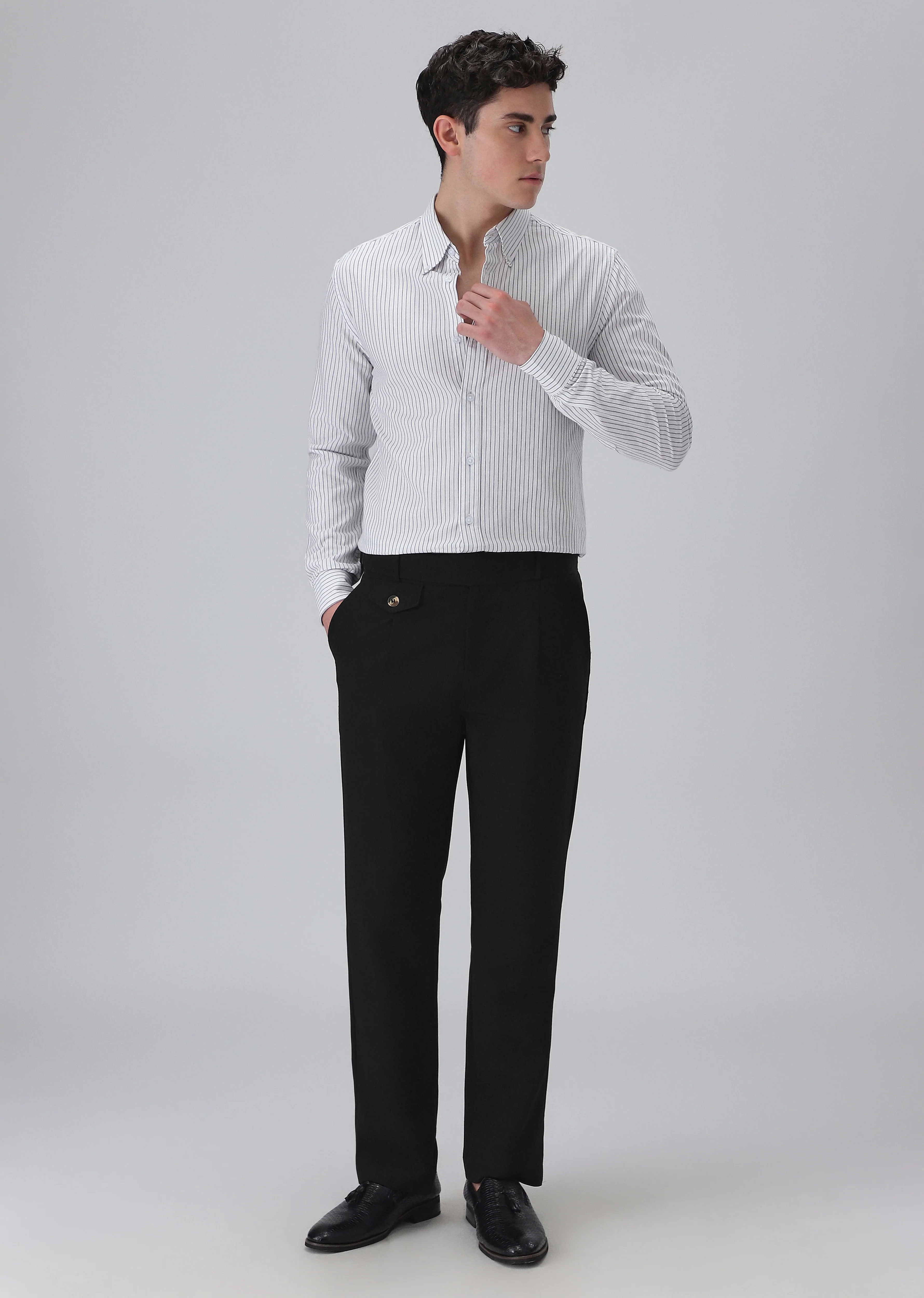 White Cotton Pin Stripe Shirt - Image 6