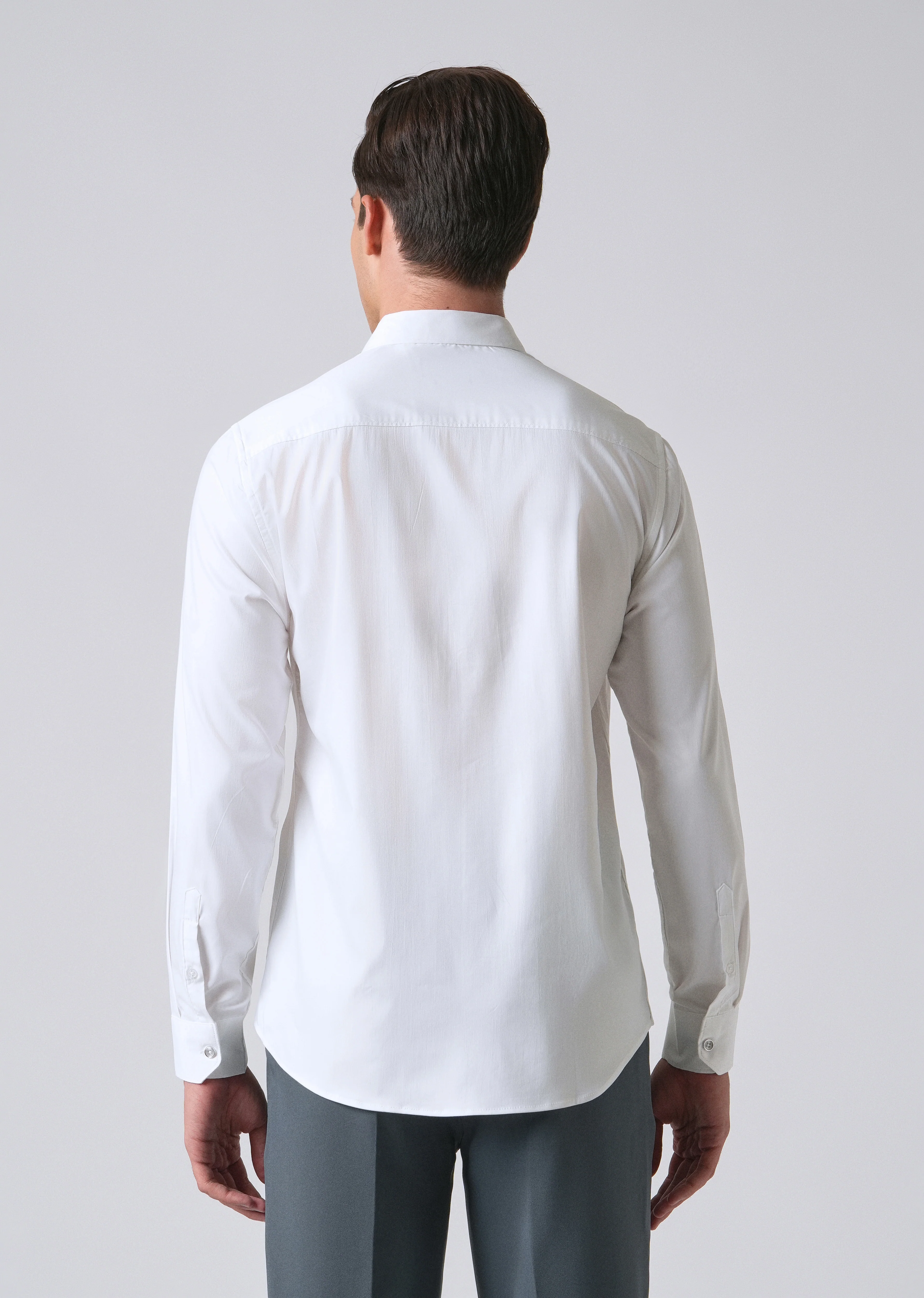 White Cotton Stretch Plain Shirt - Image 2