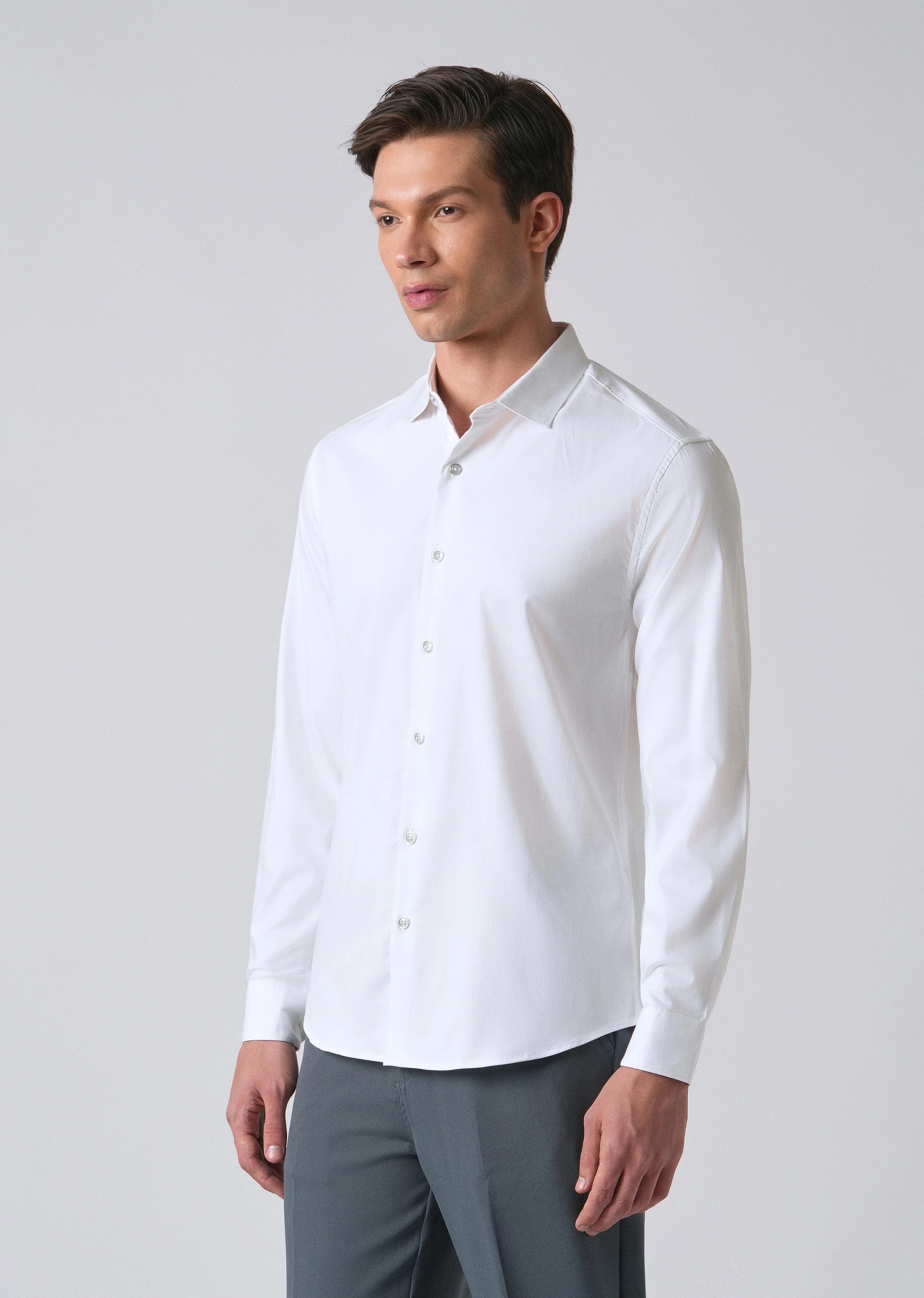 White Cotton Stretch Plain Shirt - Image 4