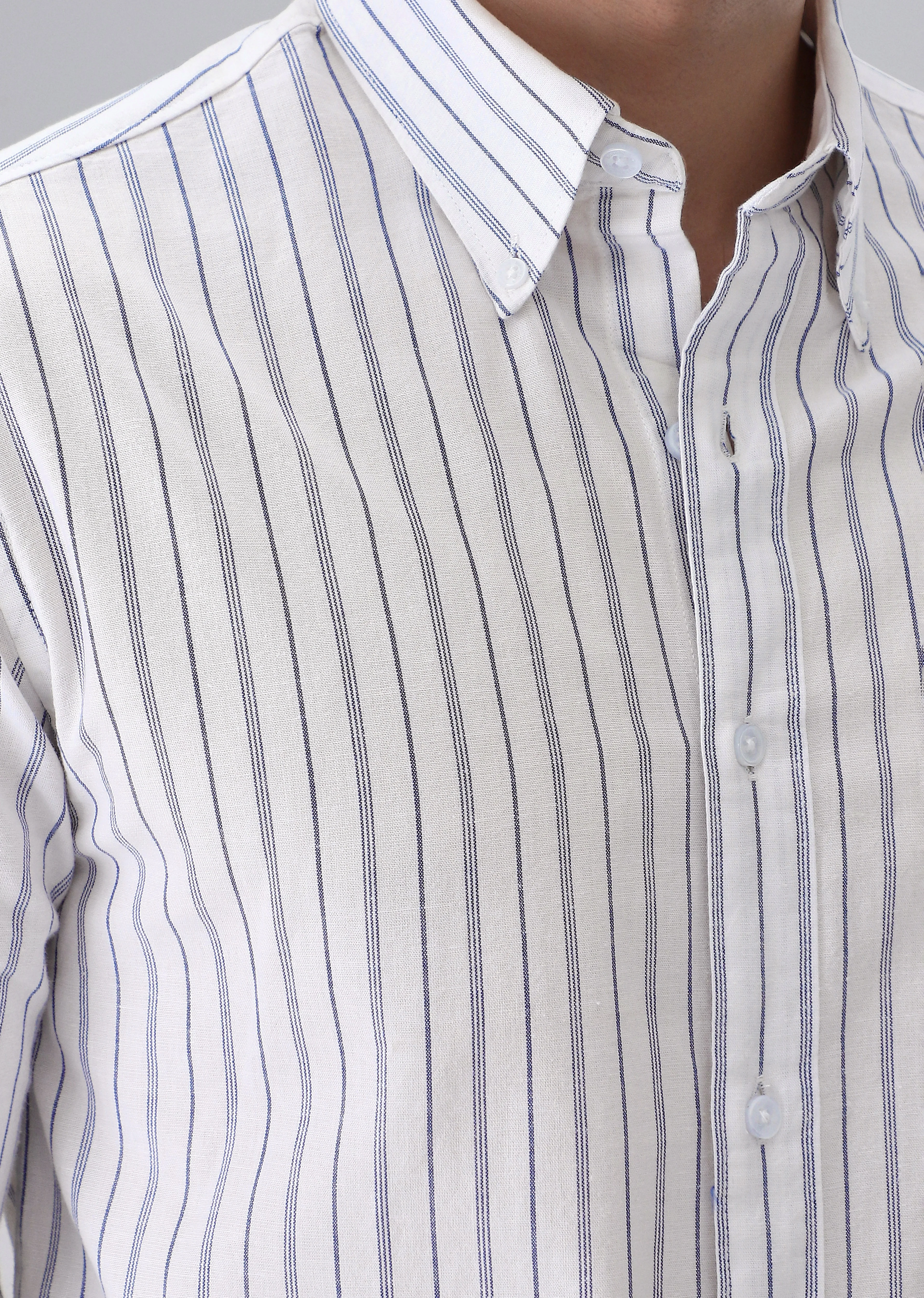 White Cotton Stripe Shirt - Image 2