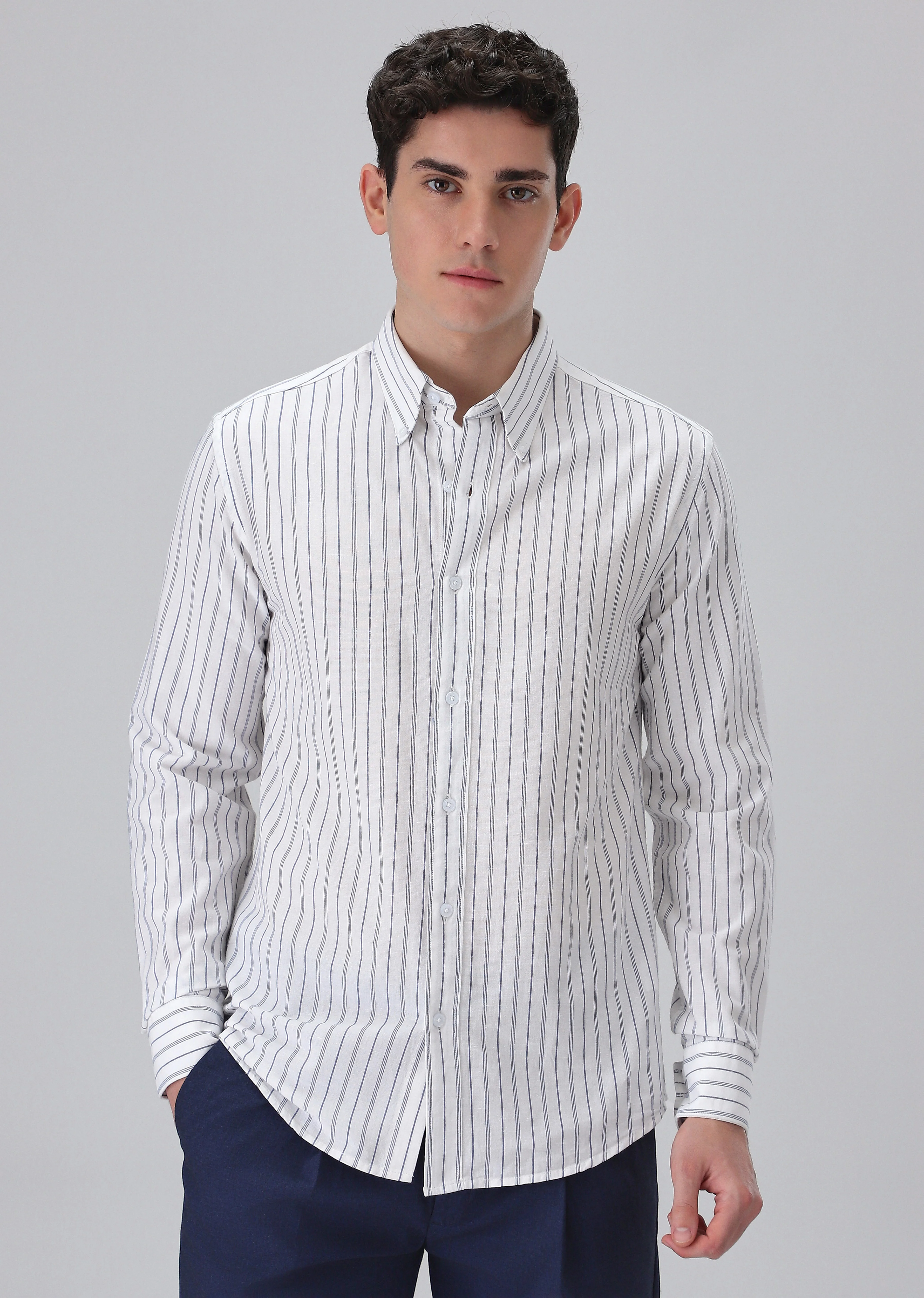 White Cotton Stripe Shirt - Image 3