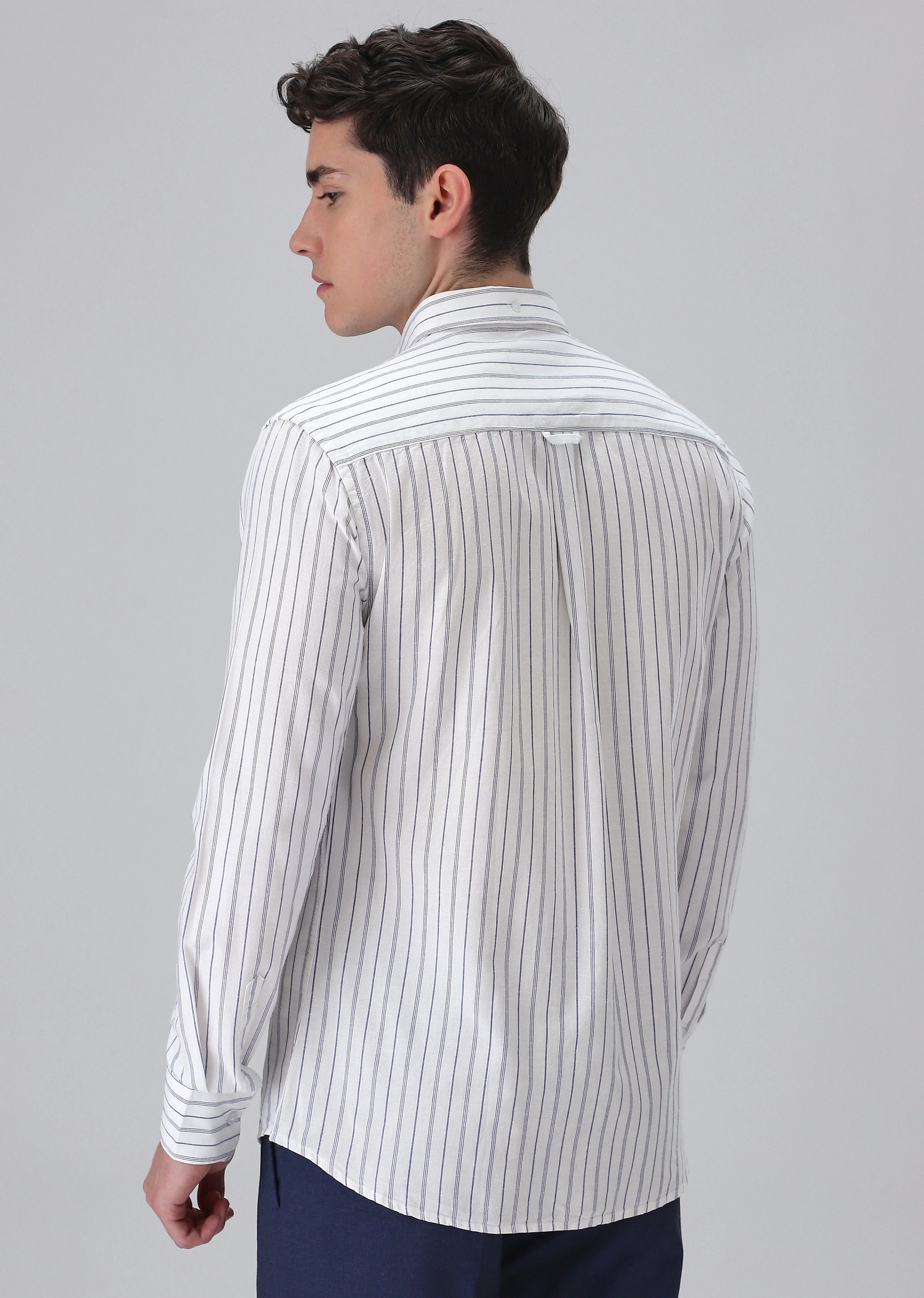 White Cotton Stripe Shirt - Image 4