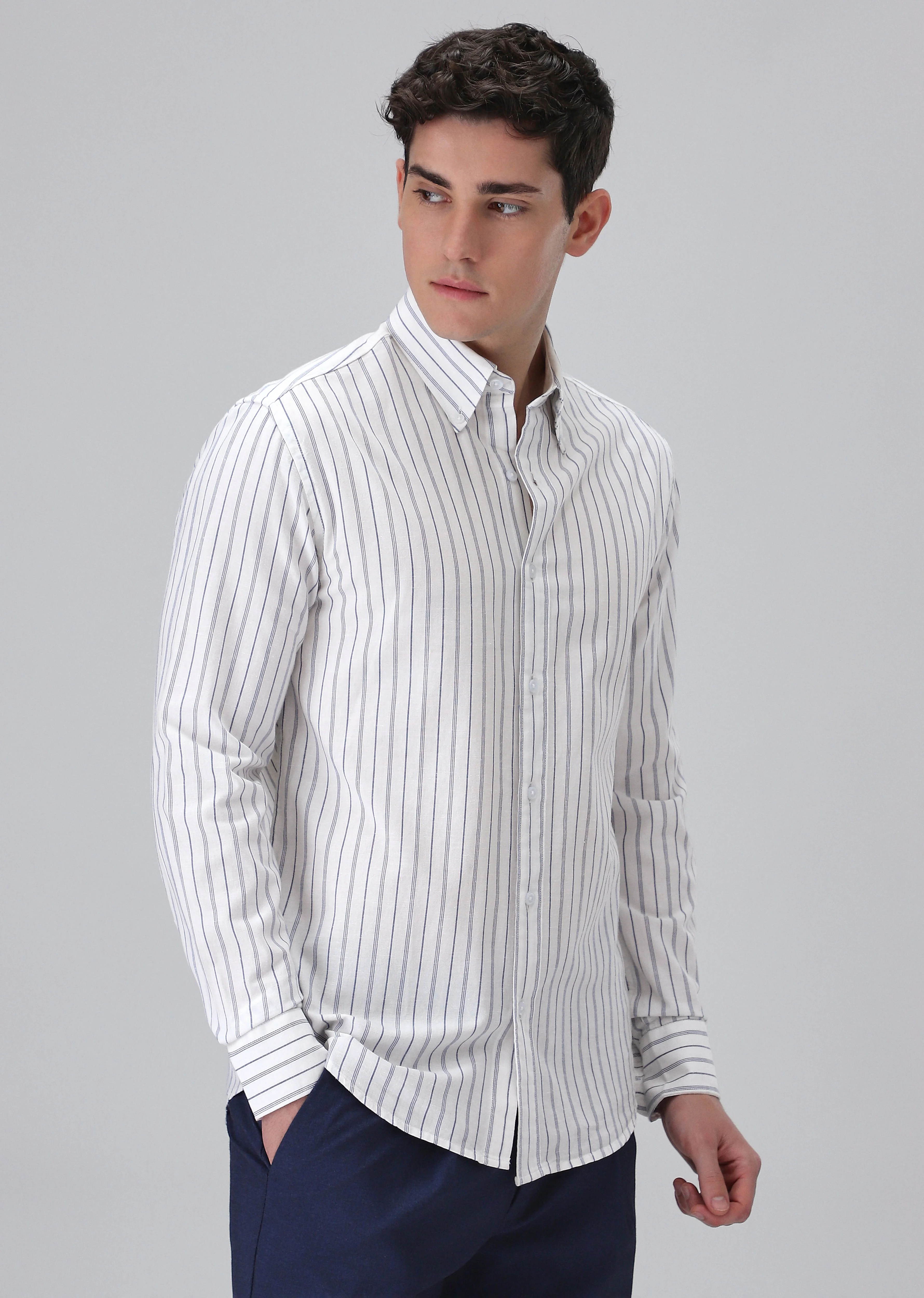 White Cotton Stripe Shirt - Image 5
