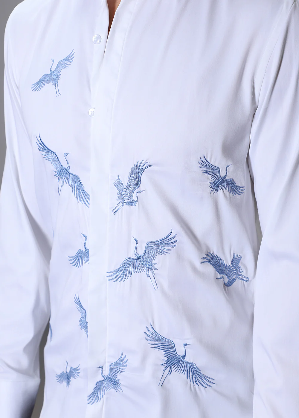 White Crane Embroidery Designer Shirt - Image 2