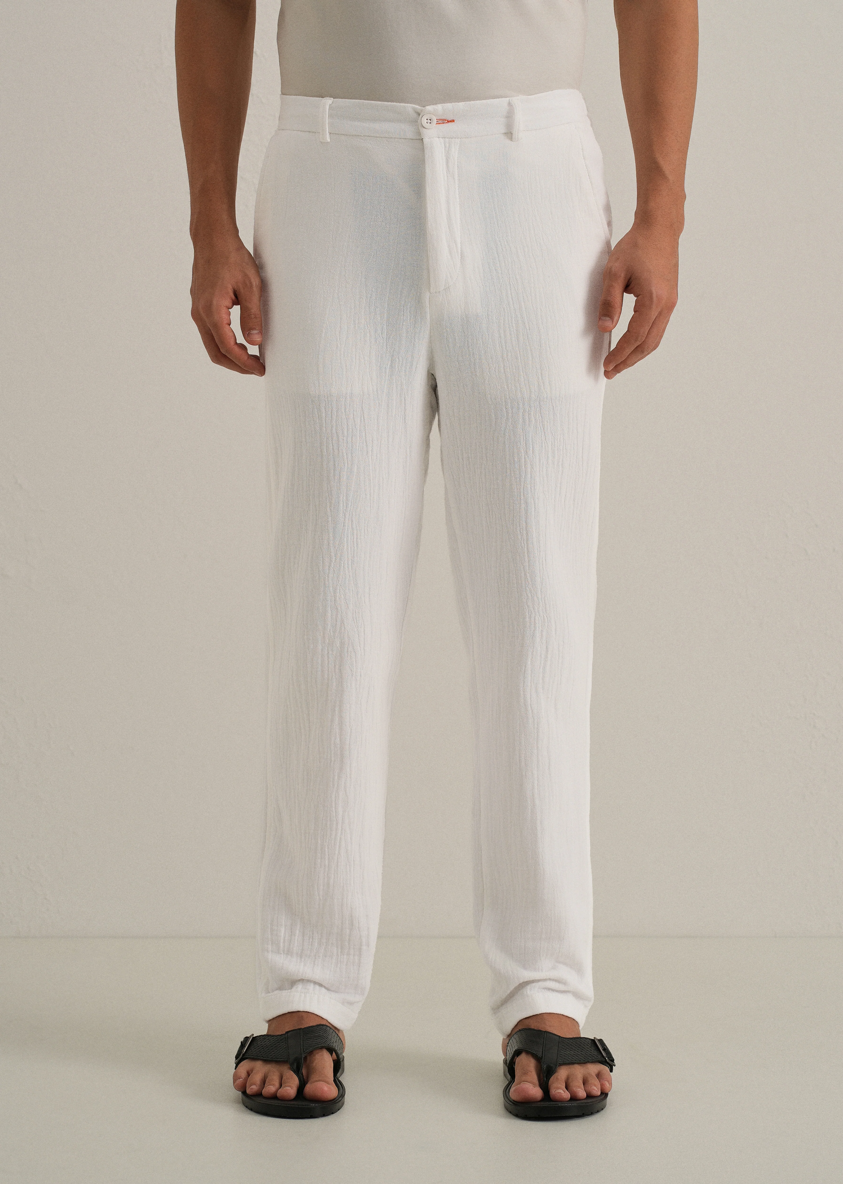 White Crinkled Cotton Trouser - Image 3