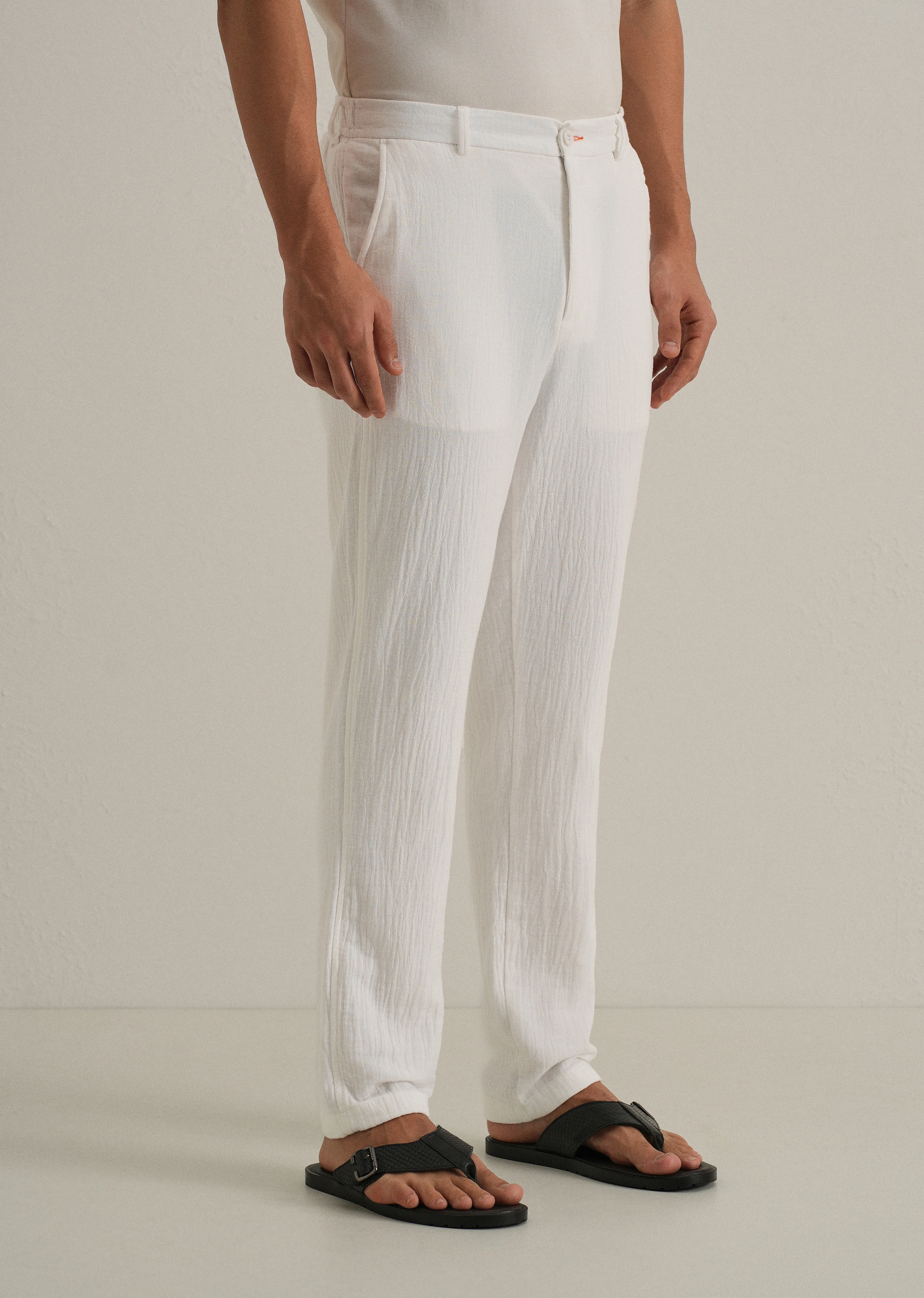 White Crinkled Cotton Trouser - Image 4