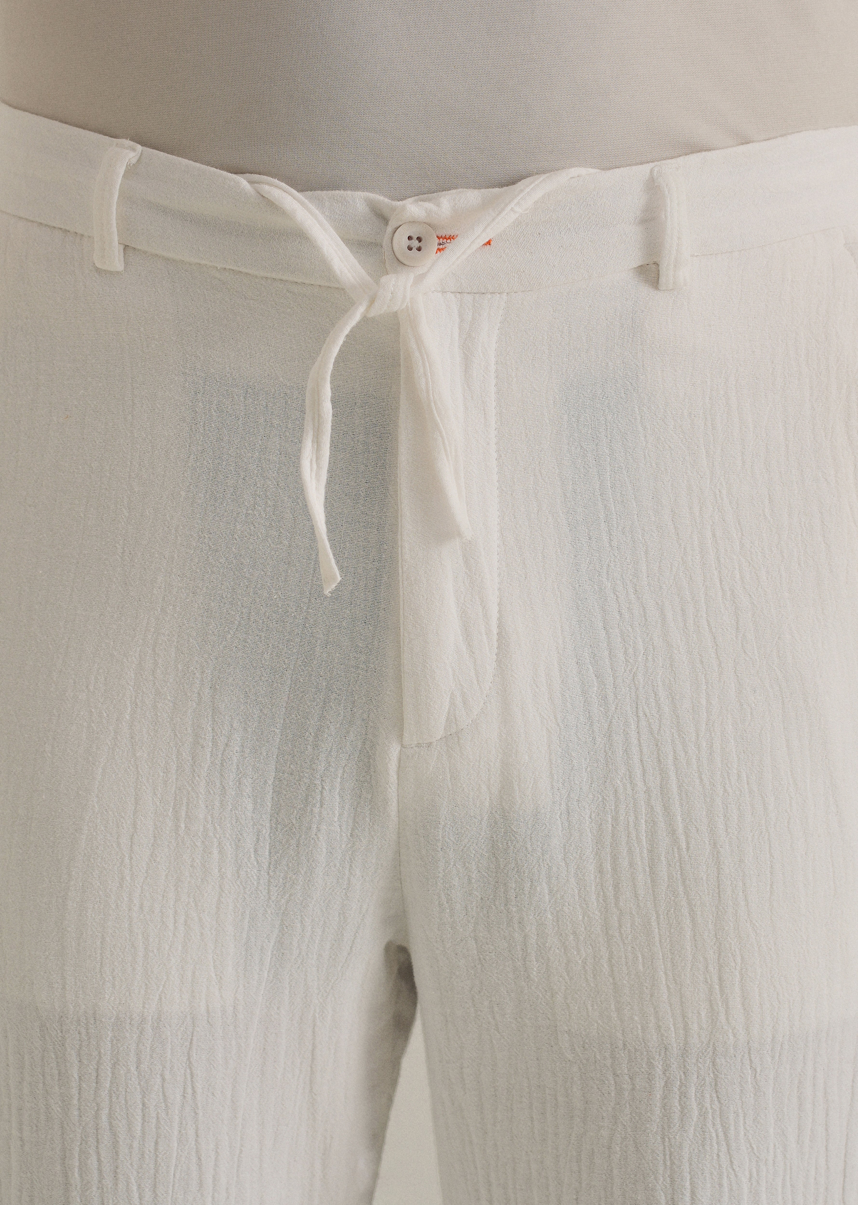 White Crinkled Cotton Trouser - Image 5