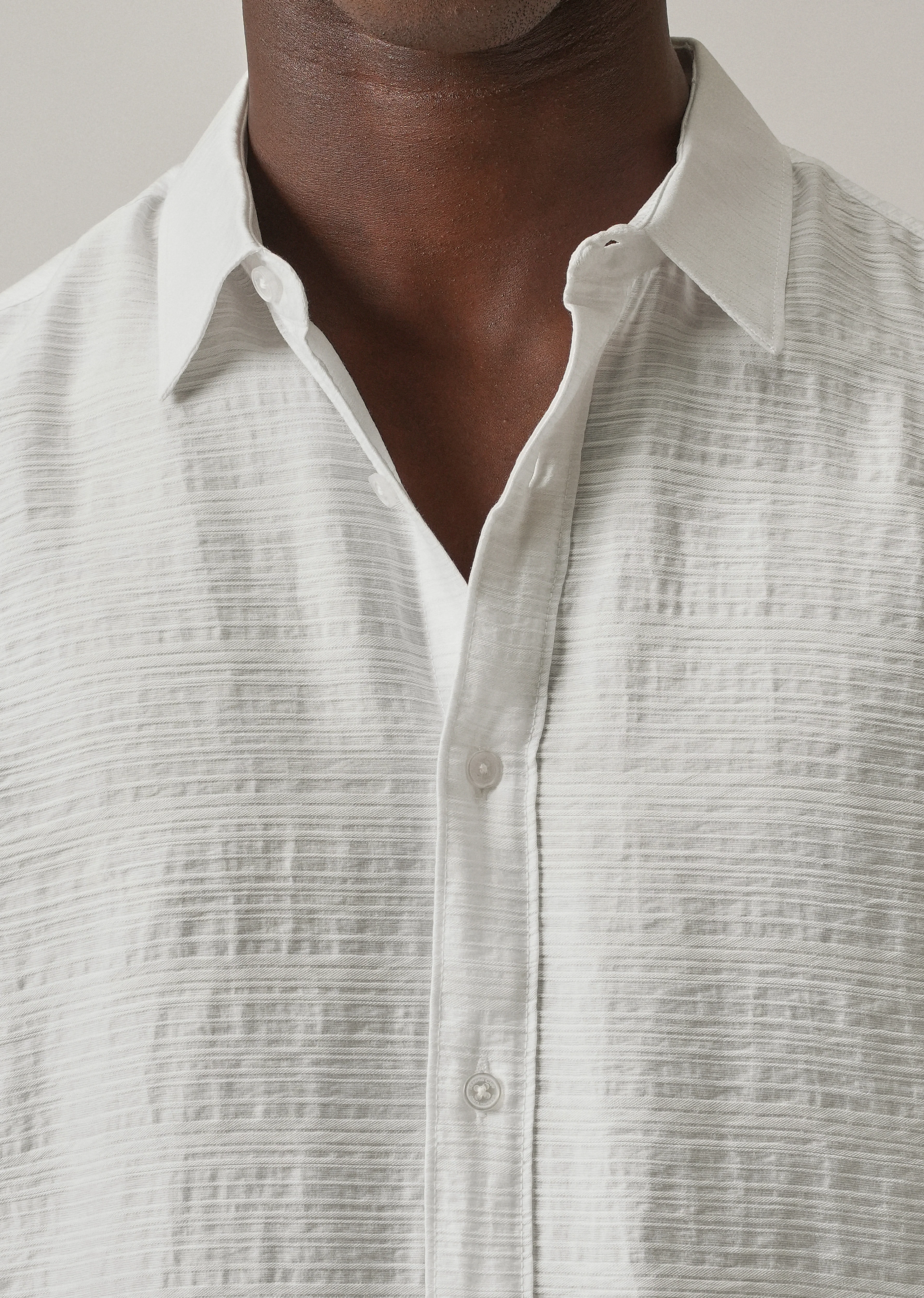 White Crushed Self Stripe Shirt - Image 5