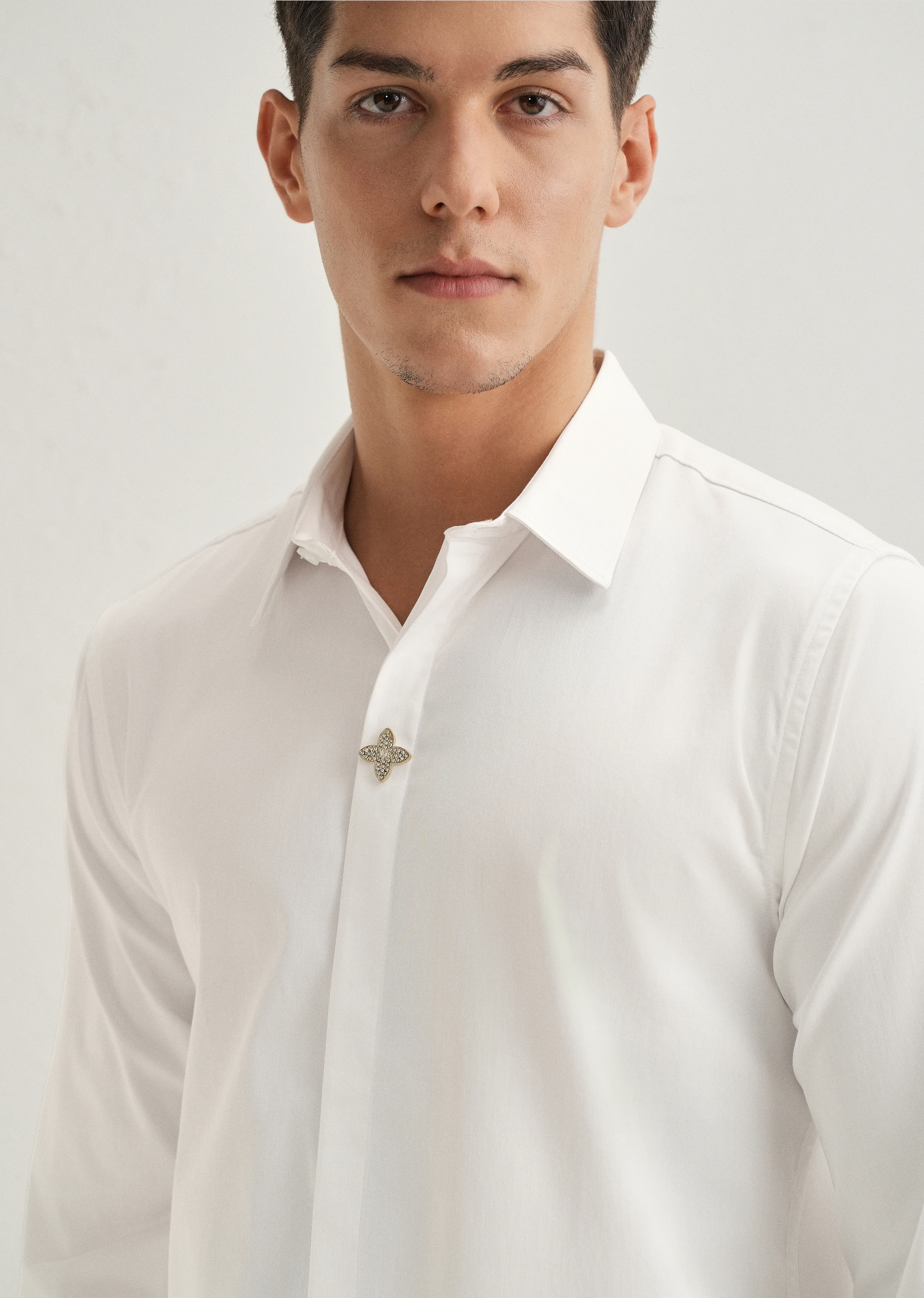 White Crystal Flower Designer Shirt - Image 2