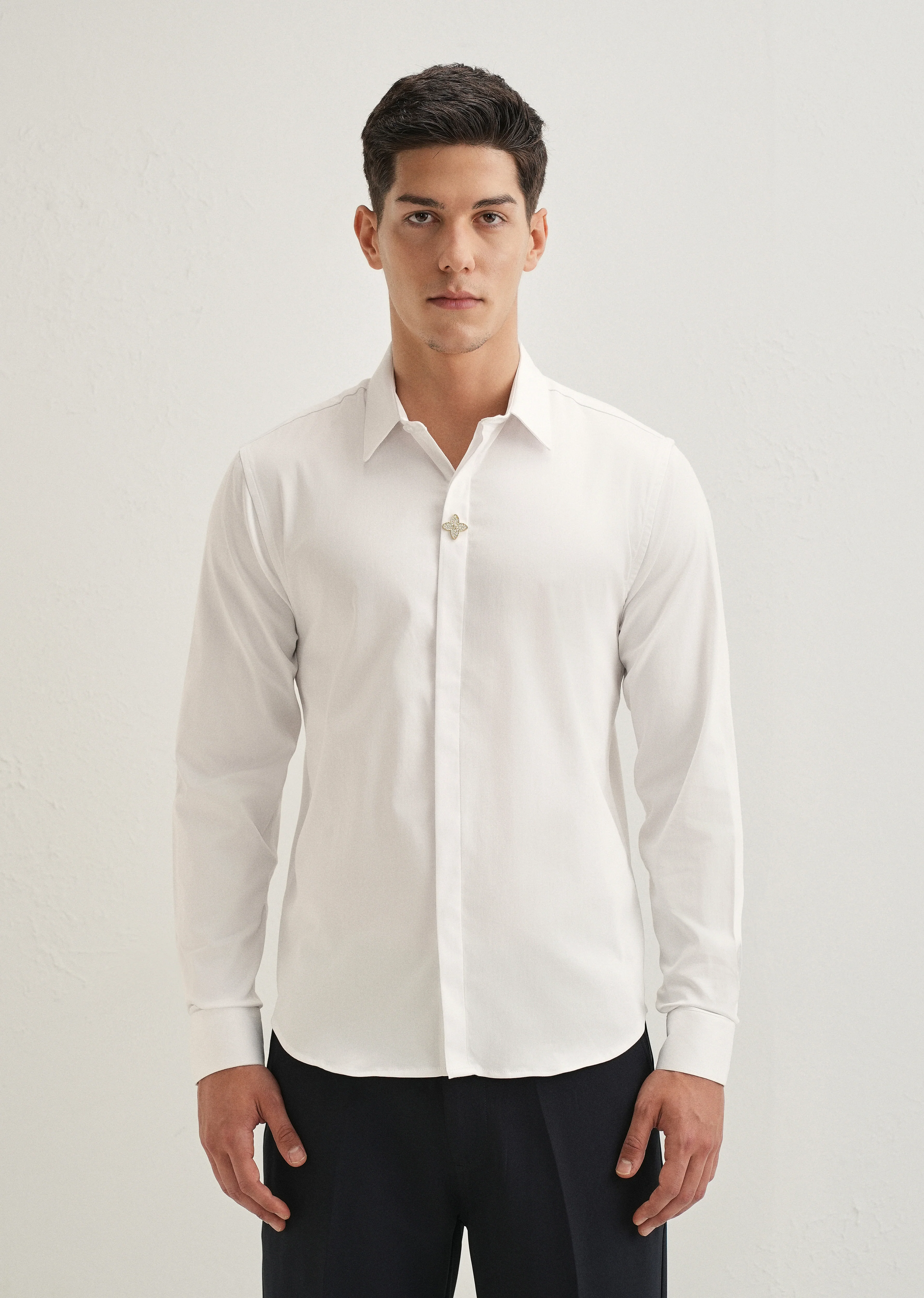 White Crystal Flower Designer Shirt - Image 3