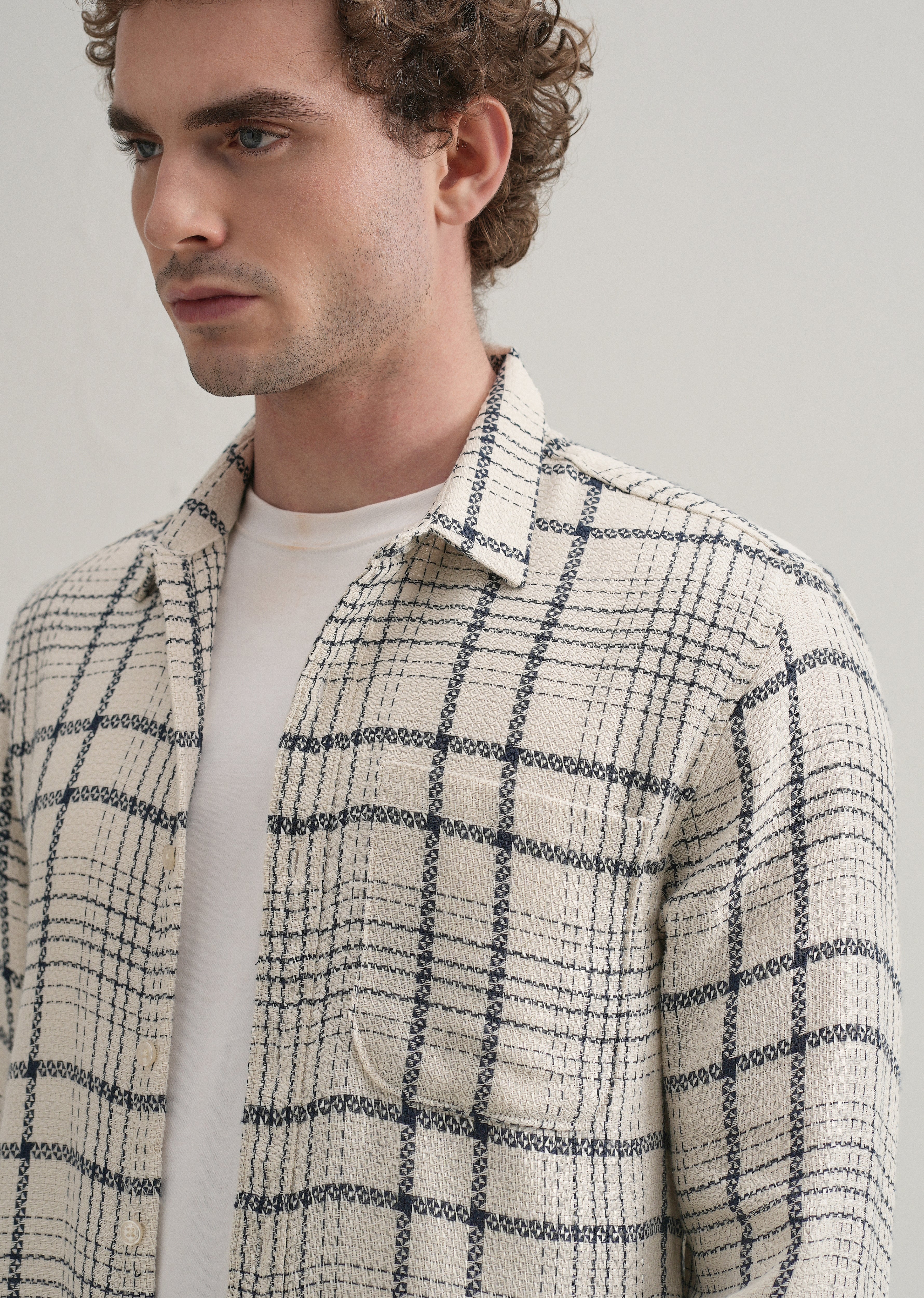 White Dobby Check Shirt - Image 2