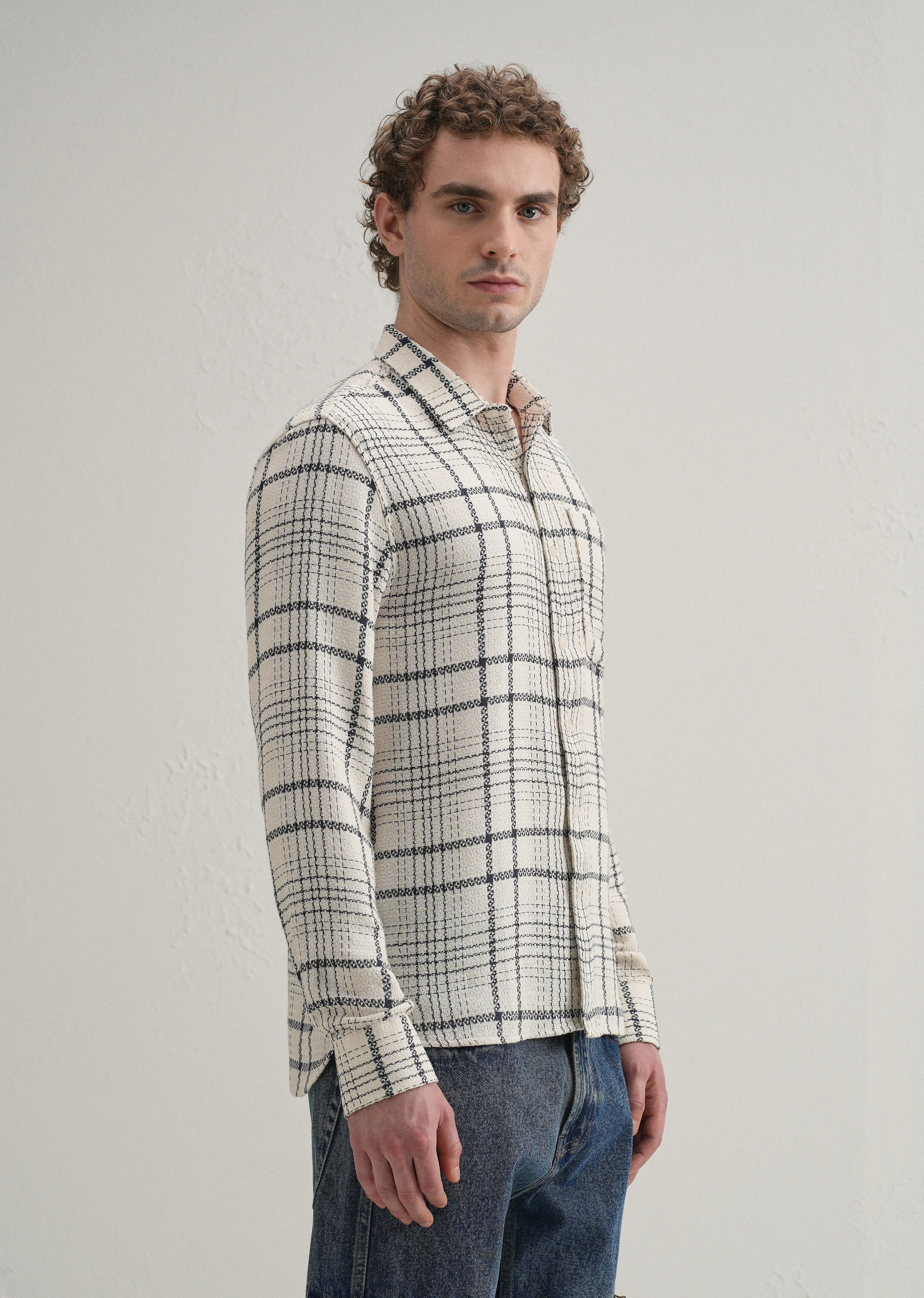 White Dobby Check Shirt - Image 5
