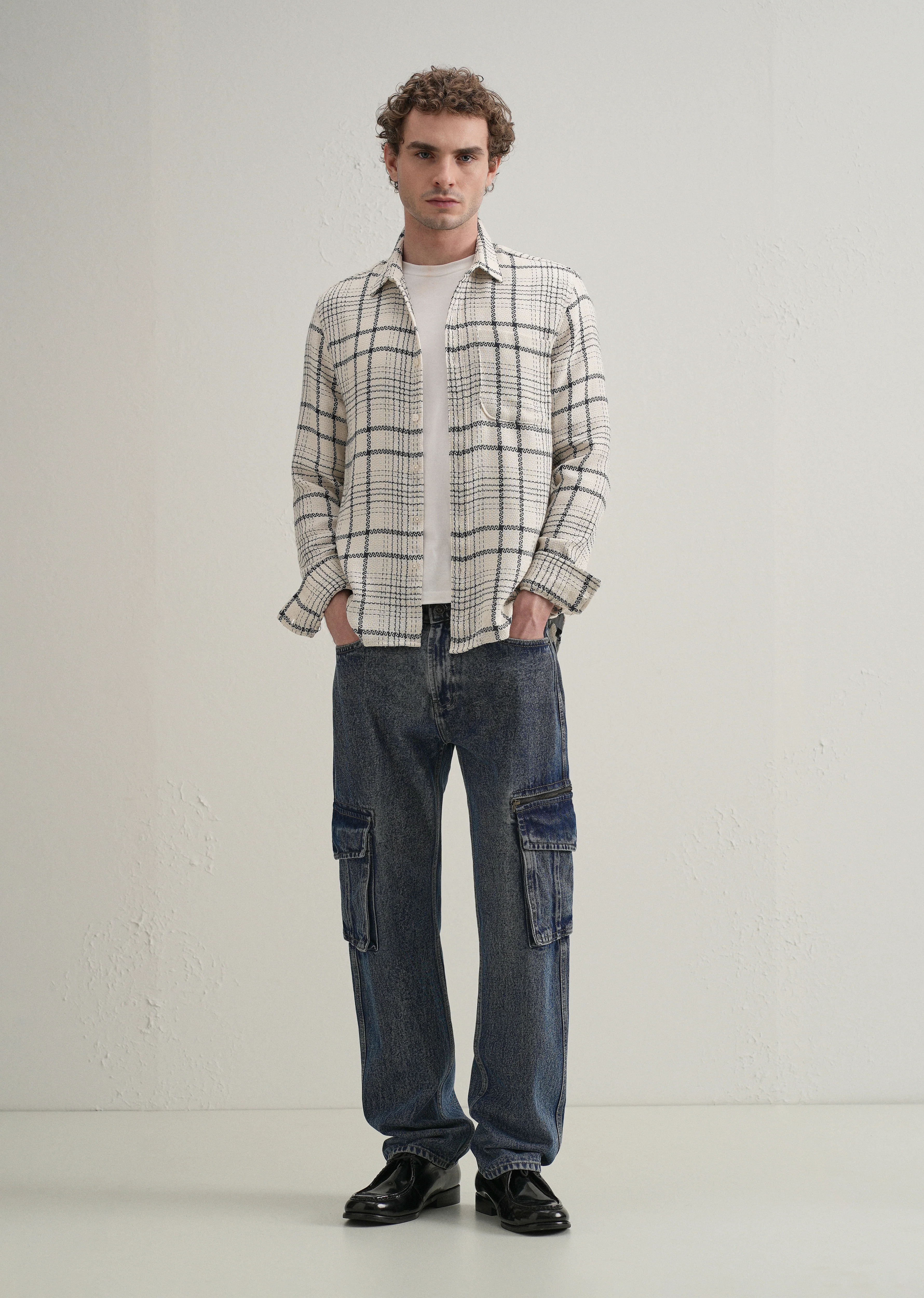 White Dobby Check Shirt - Image 6