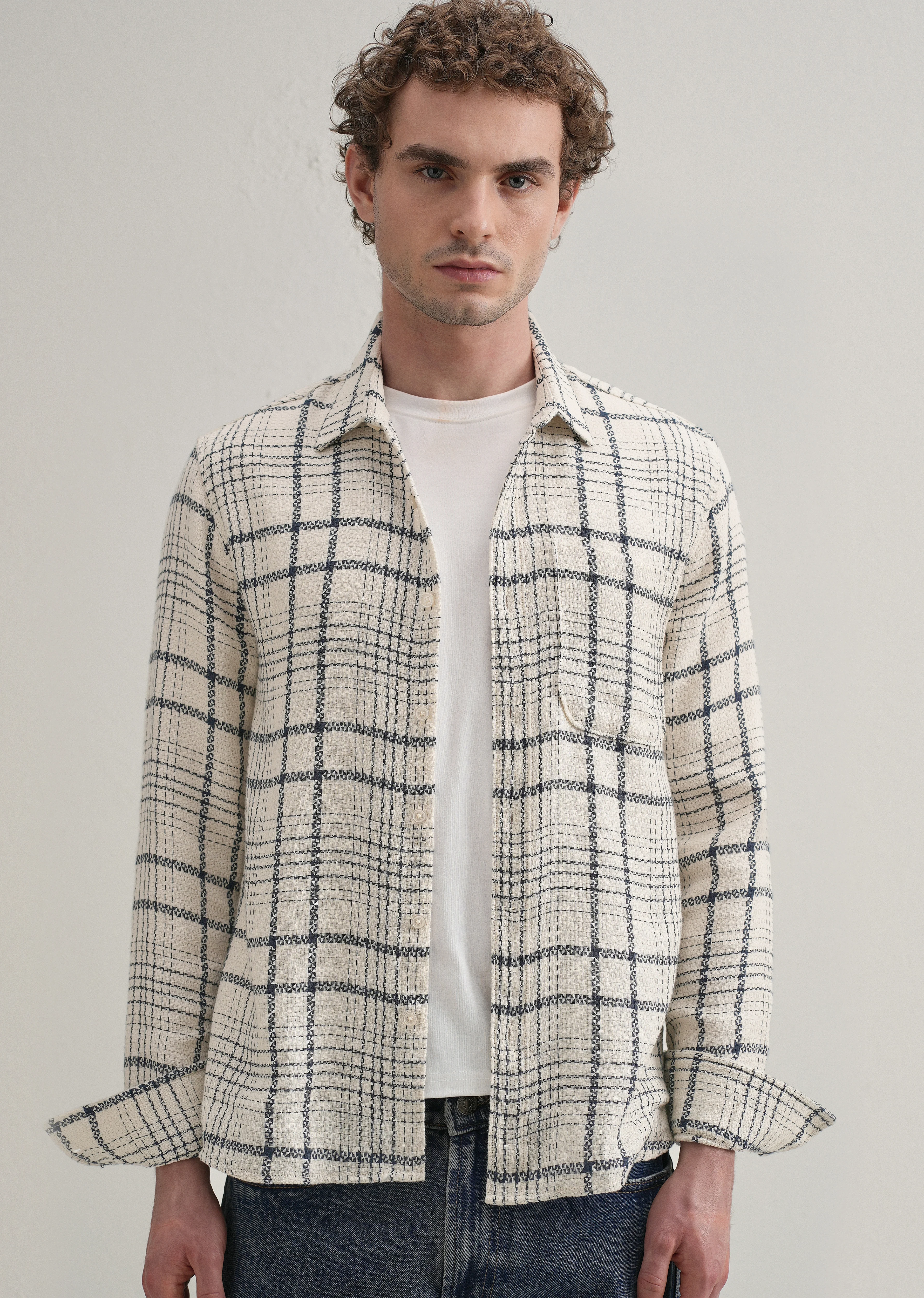 White Dobby Check Shirt - Image 7