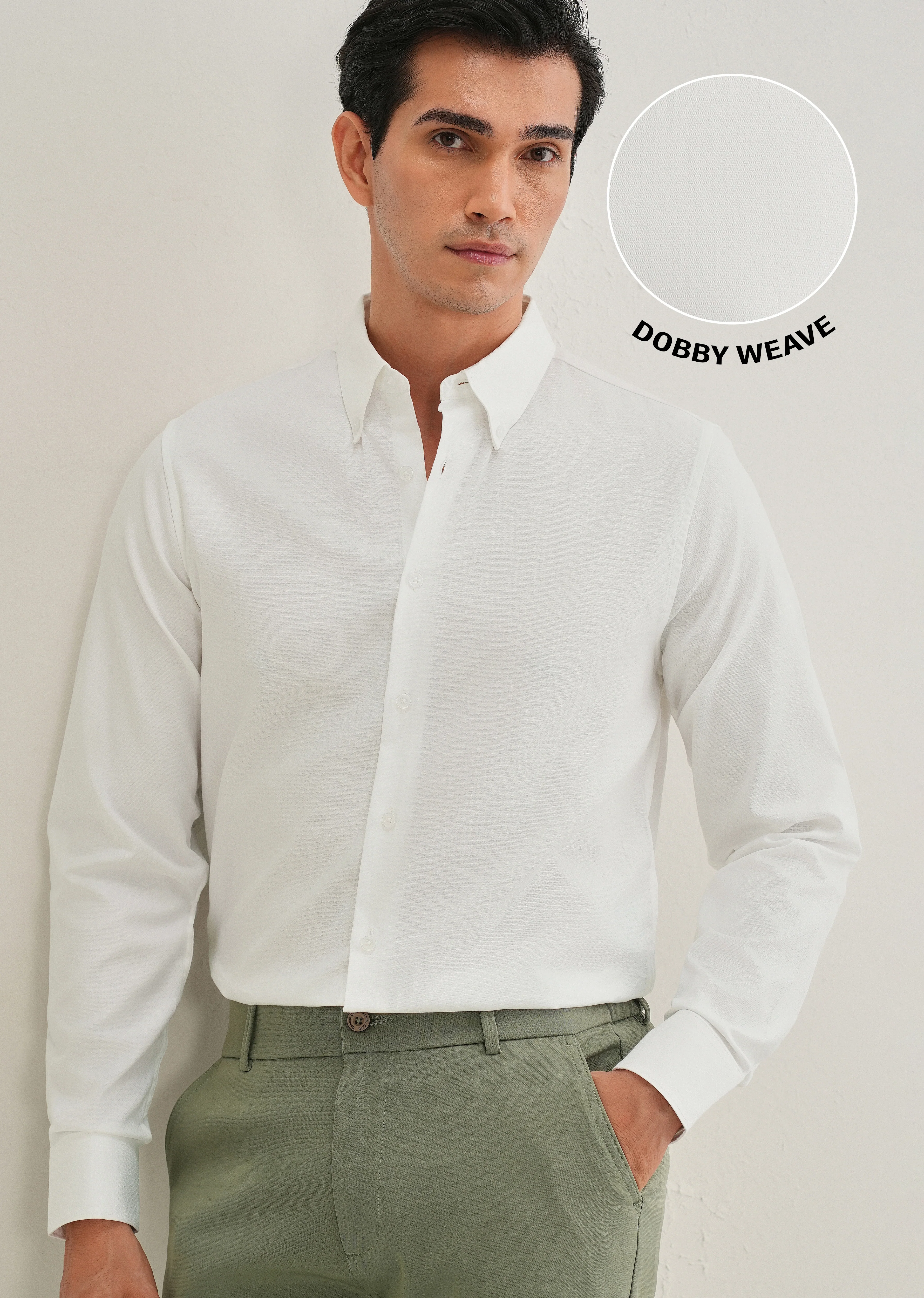White Dobby Micro-Check Shirt - Image 7
