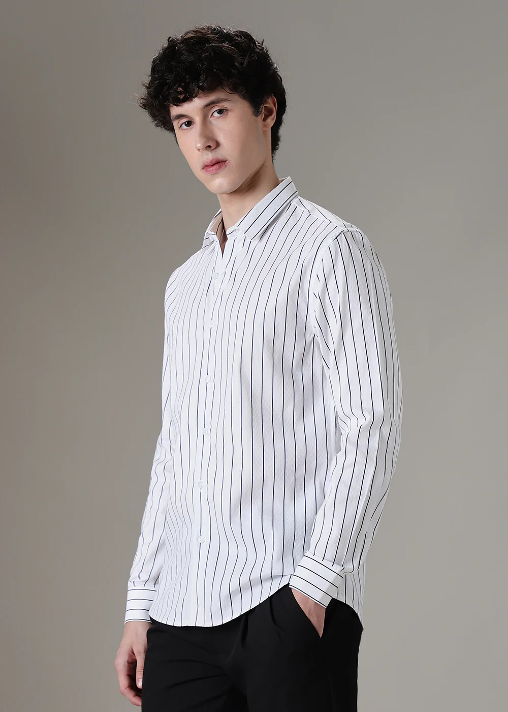 White Dobby Stripe Shirt - Image 5