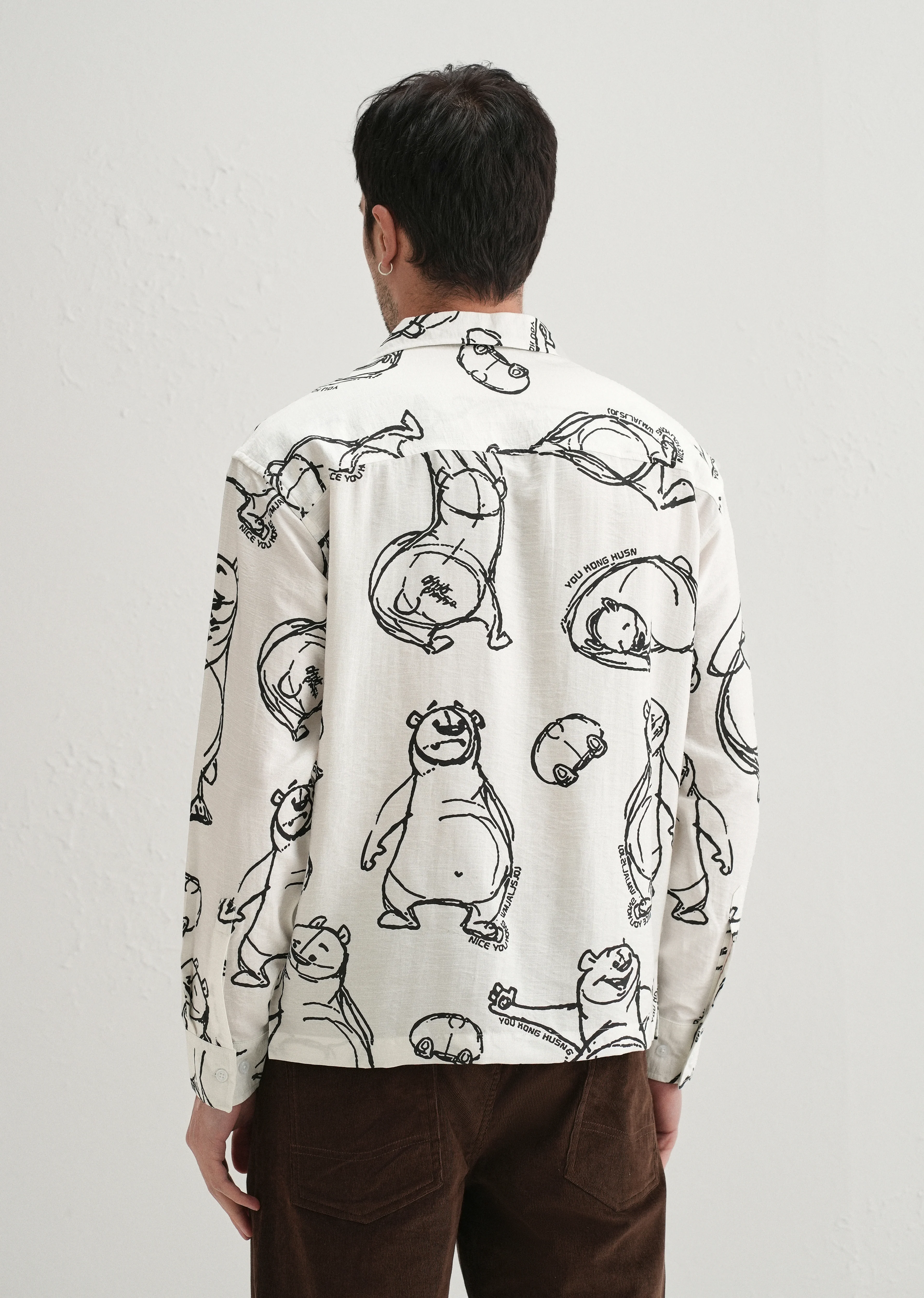 White Doodle Bear Printed Shirt - Image 2