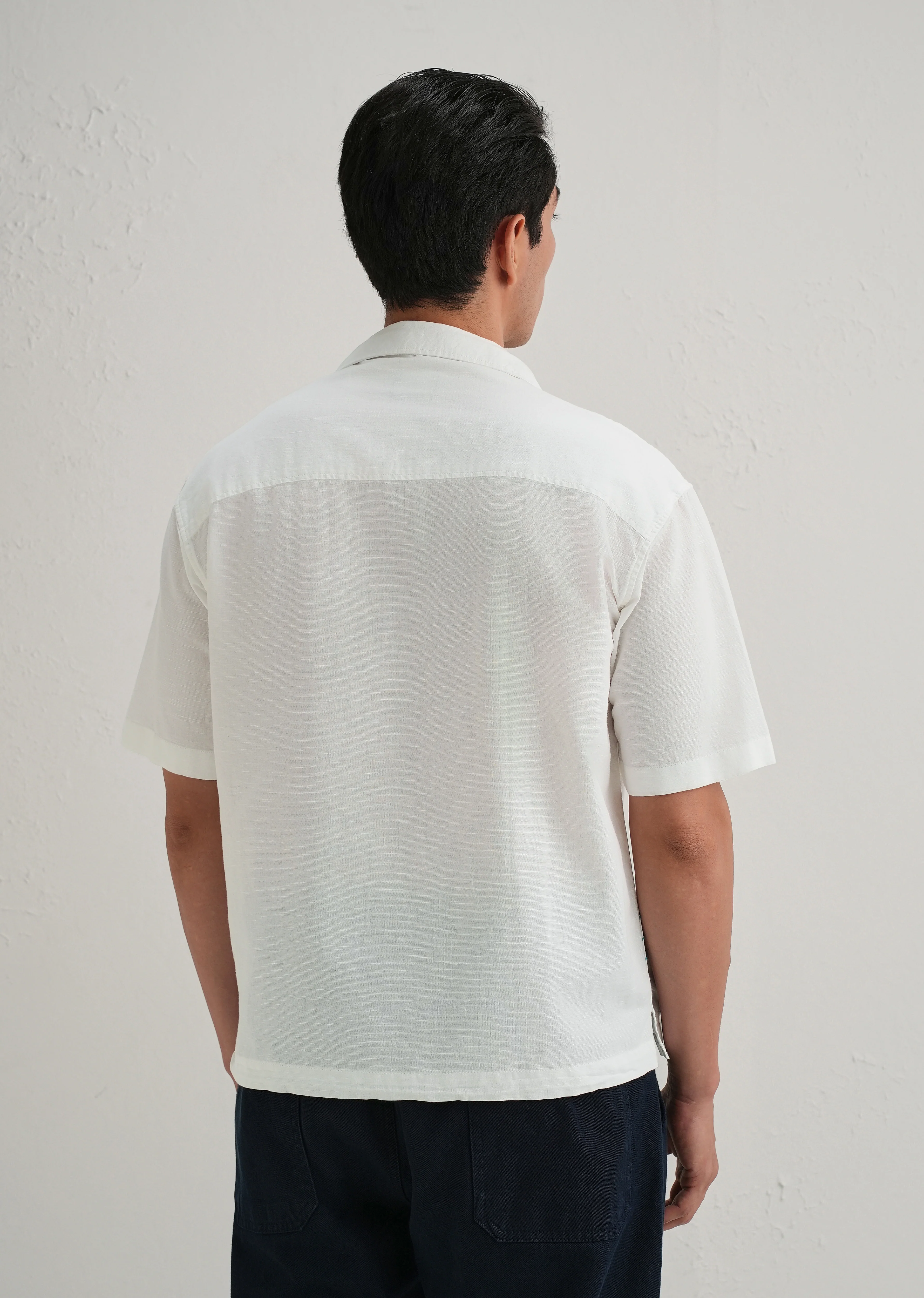 White Doodle Embroidery Cotton Linen Shirt - Image 3