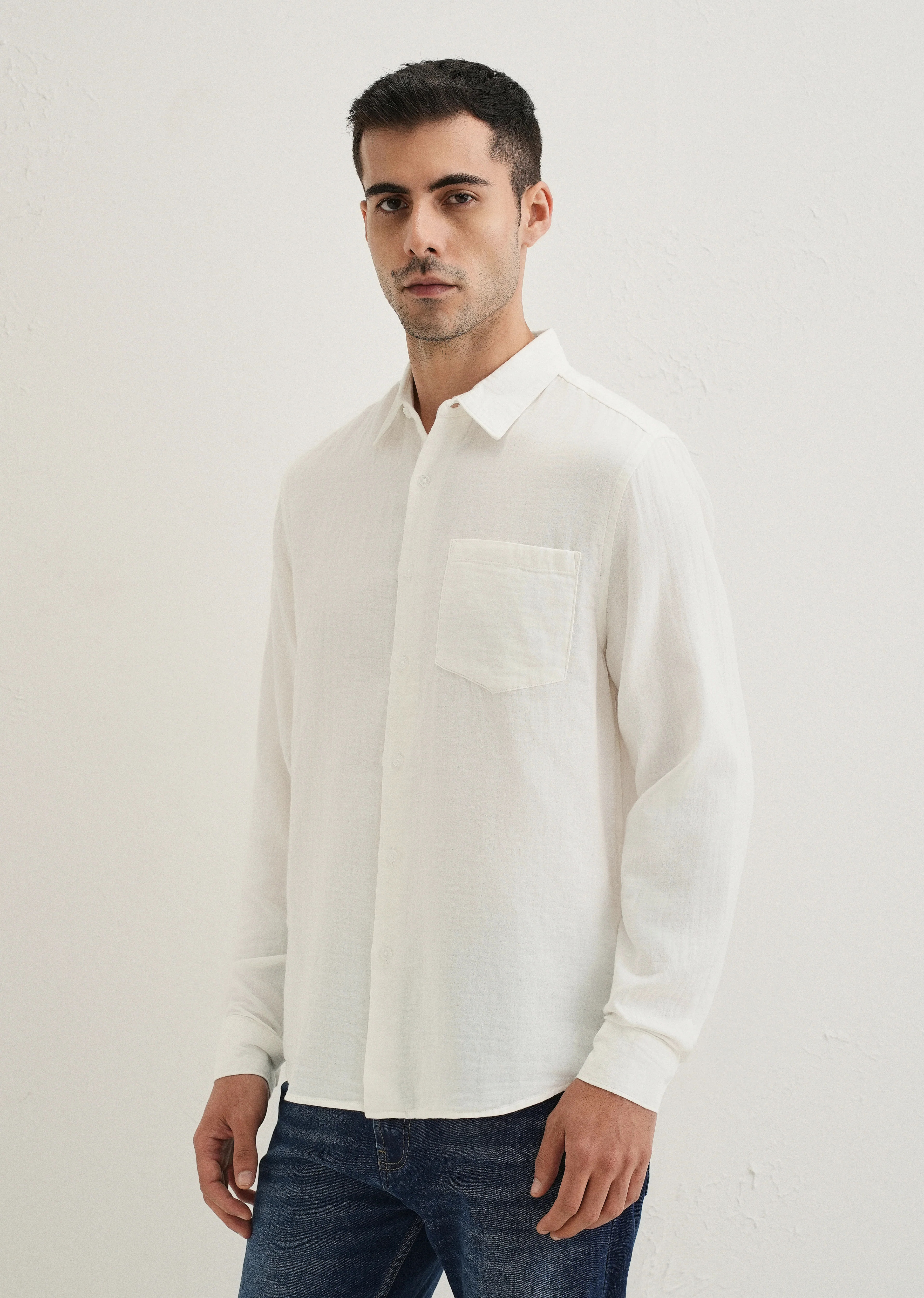 White Double Cloth Cotton Shirt - Image 4