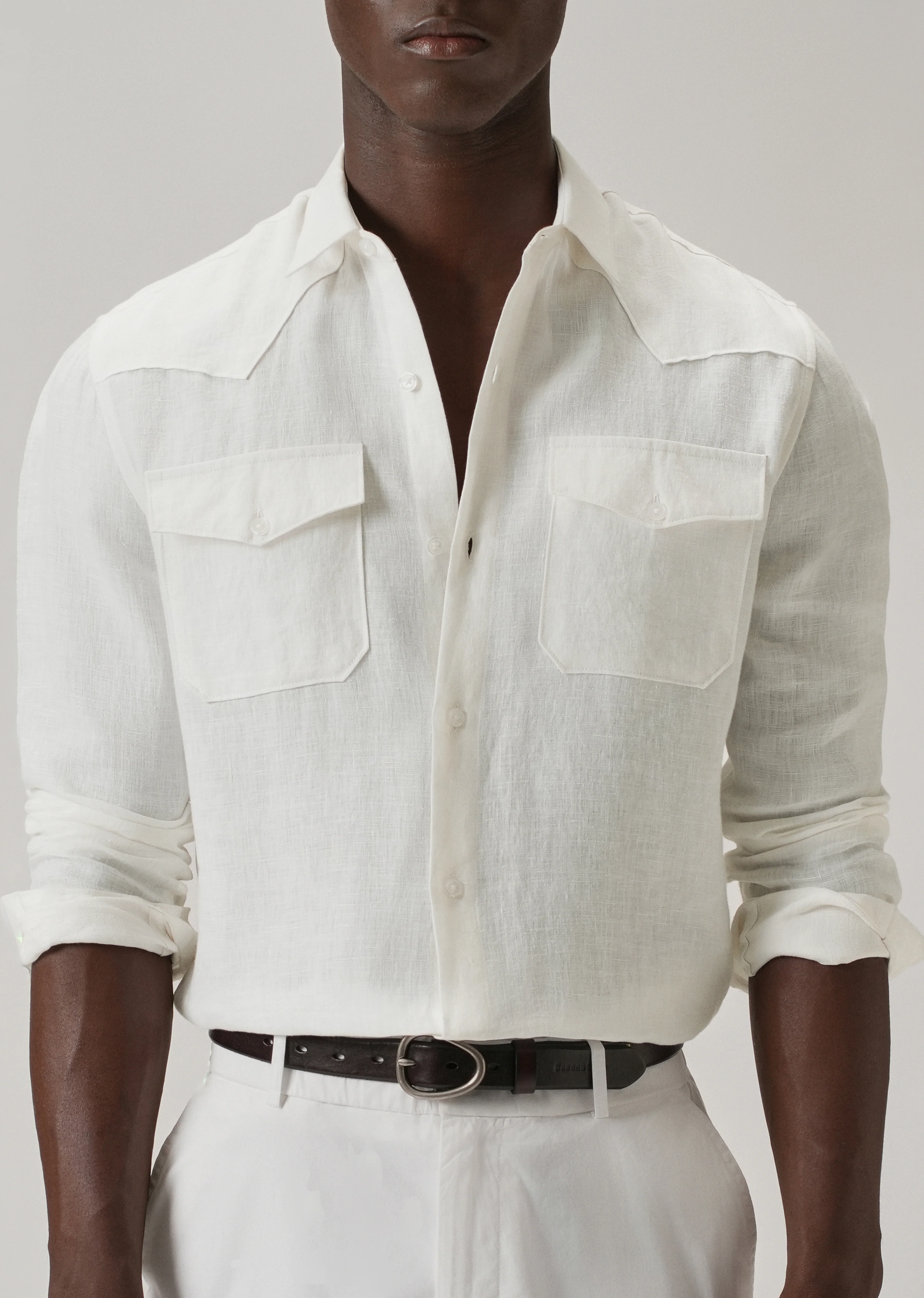 White Double Pocket 100% Pure Irish Linen Shirt - Image 8