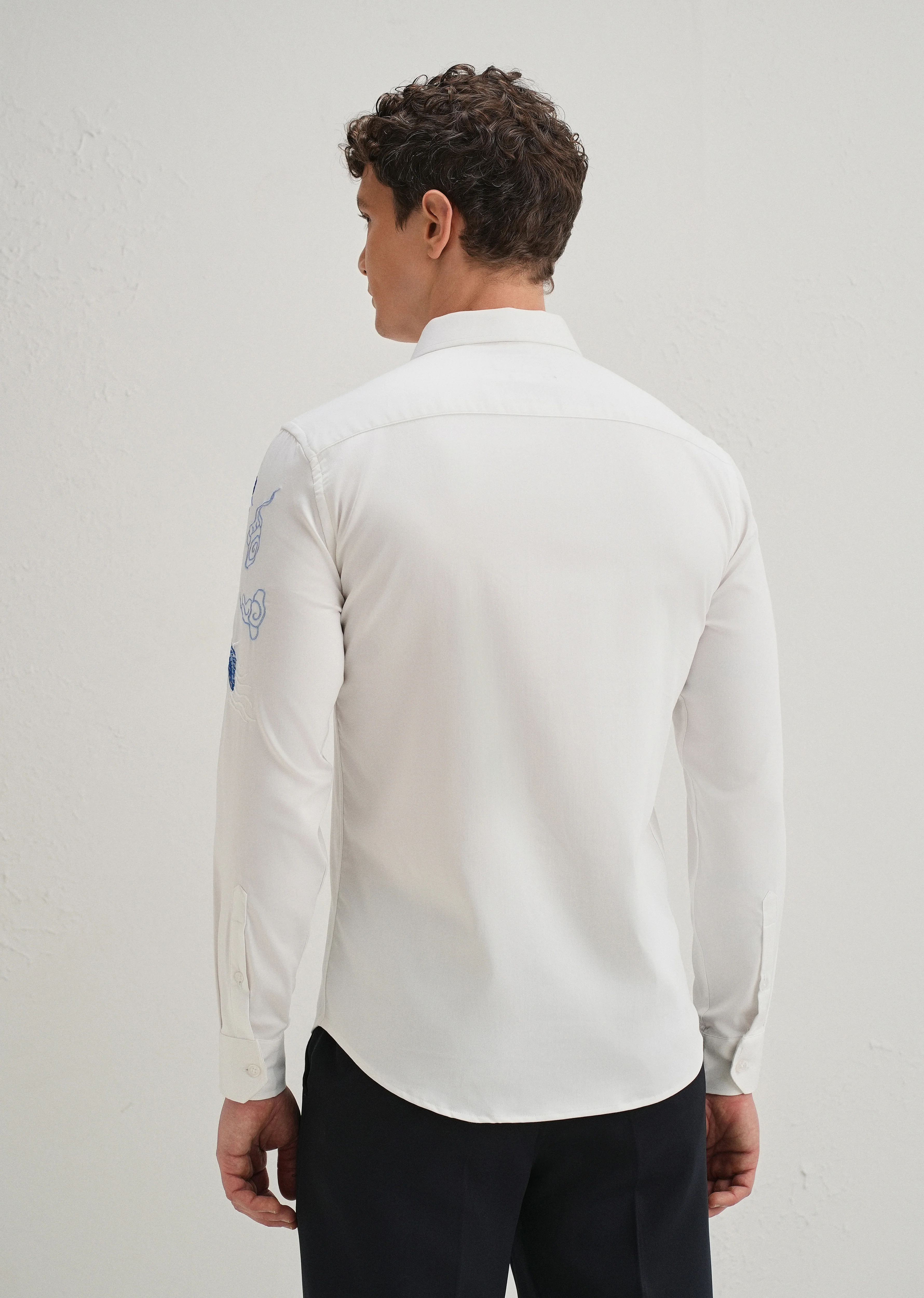 White Dragon Embroidery Designer Shirt - Image 3