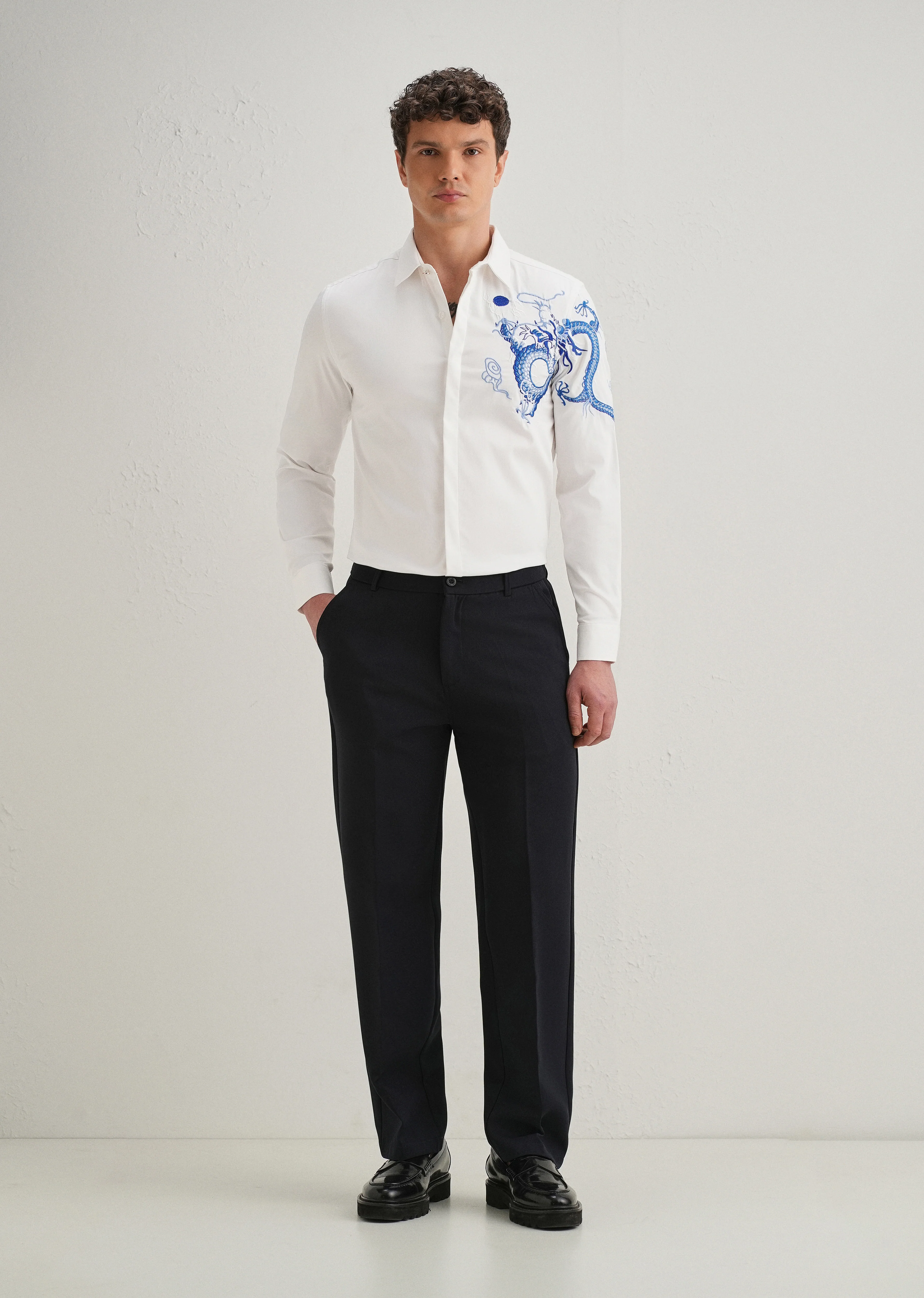 White Dragon Embroidery Designer Shirt - Image 6