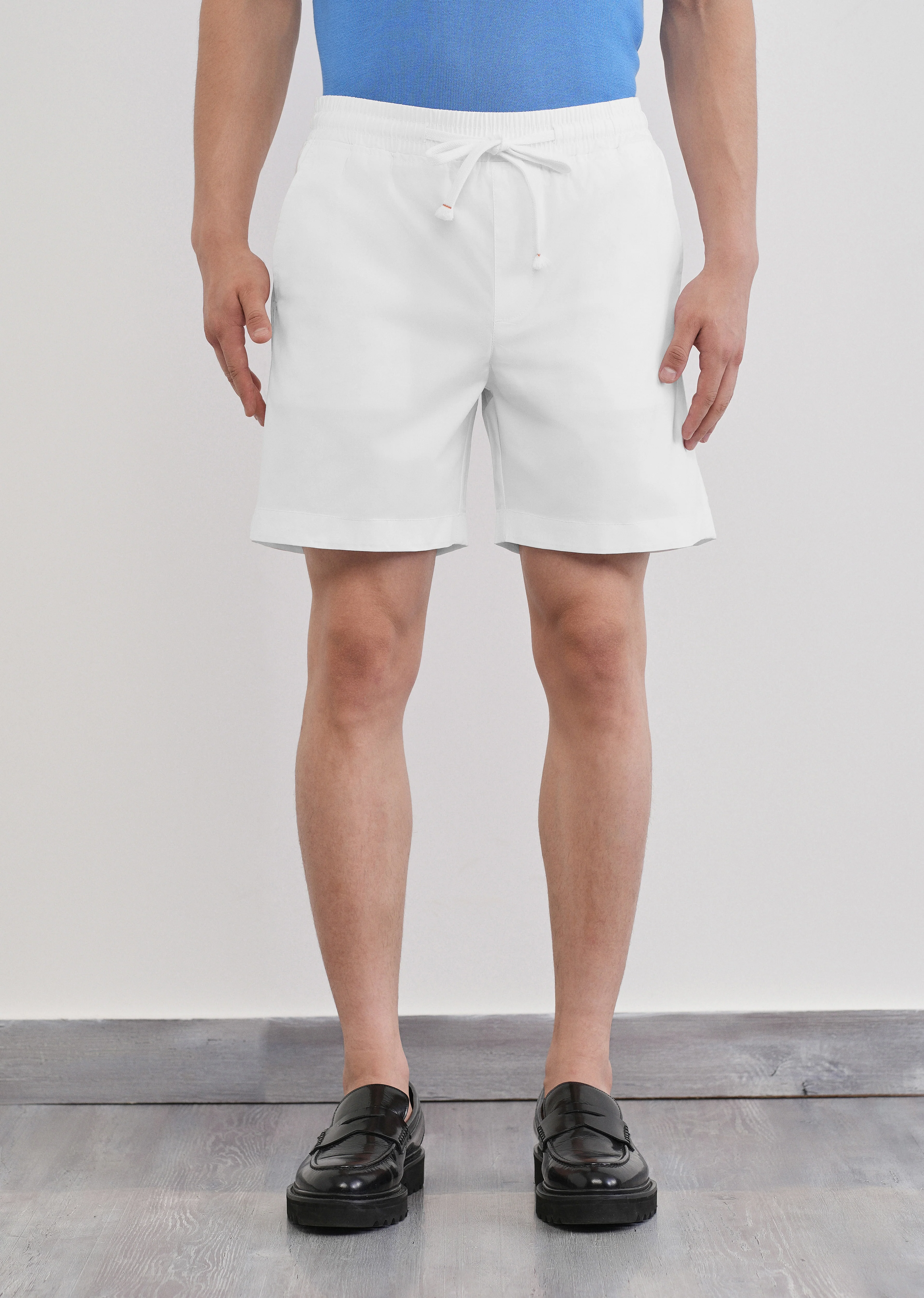 White Drawstring Cotton Shorts - Image 3