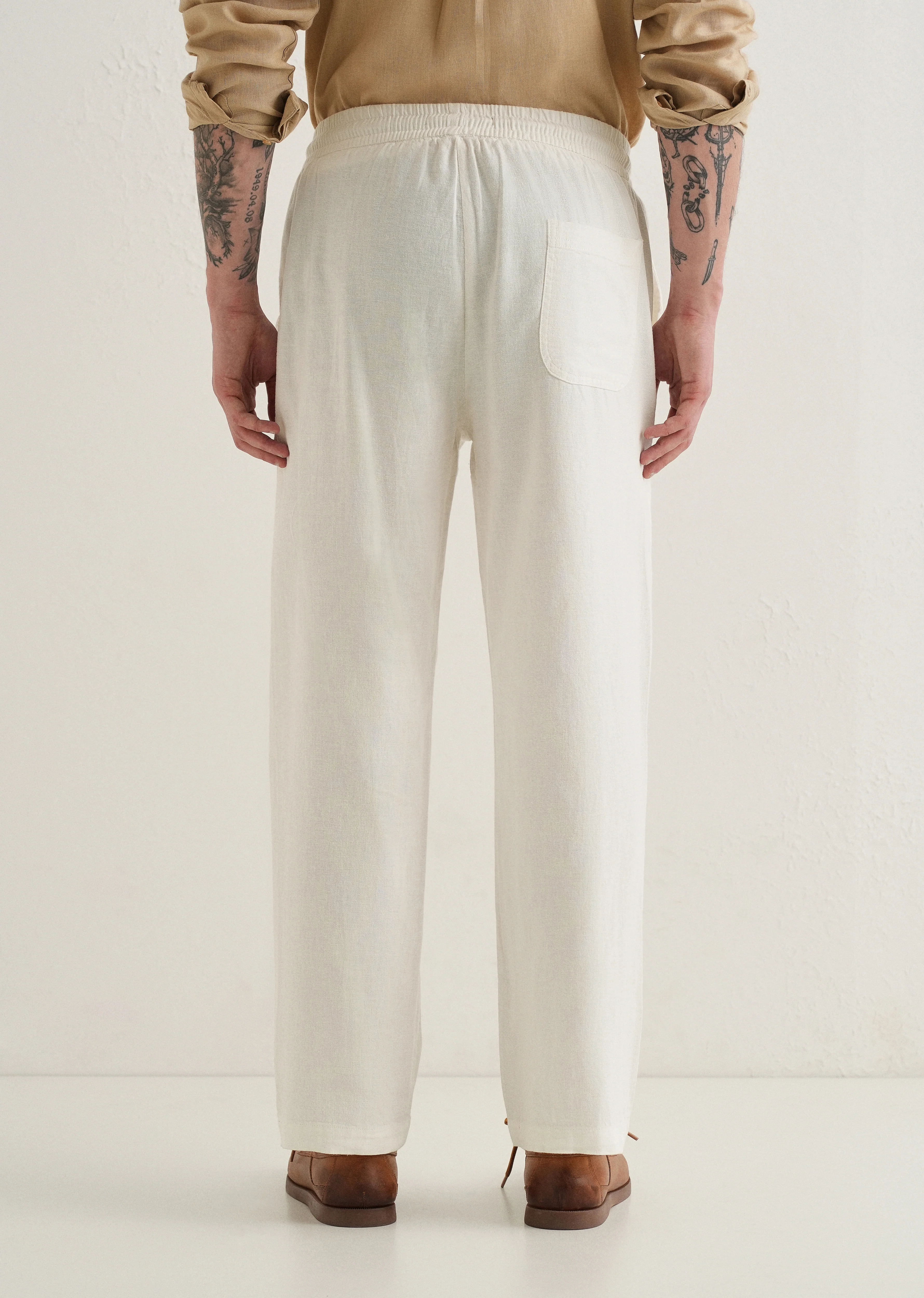 White Drawstring Linen Pant - Image 2