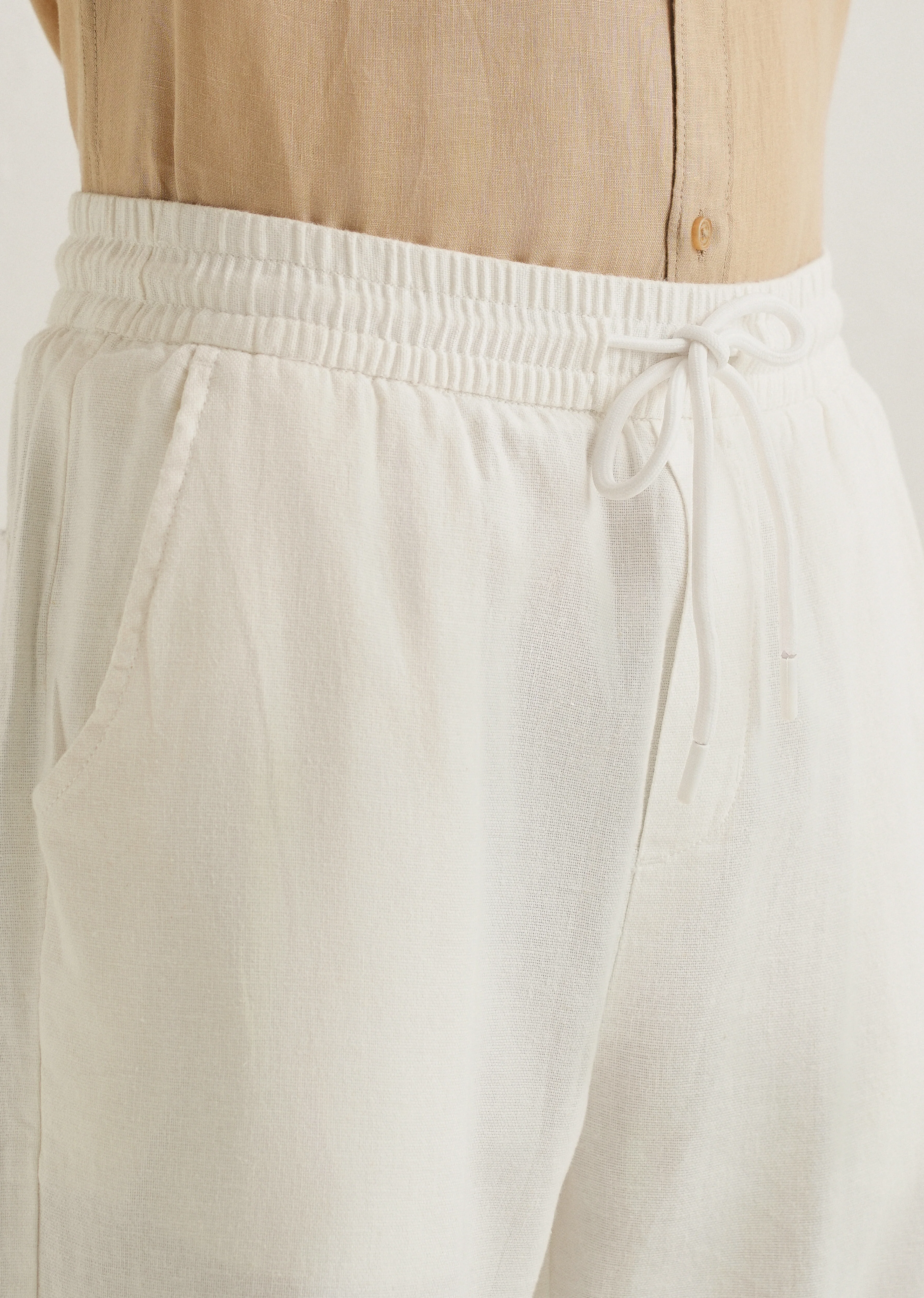 White Drawstring Linen Pant - Image 5