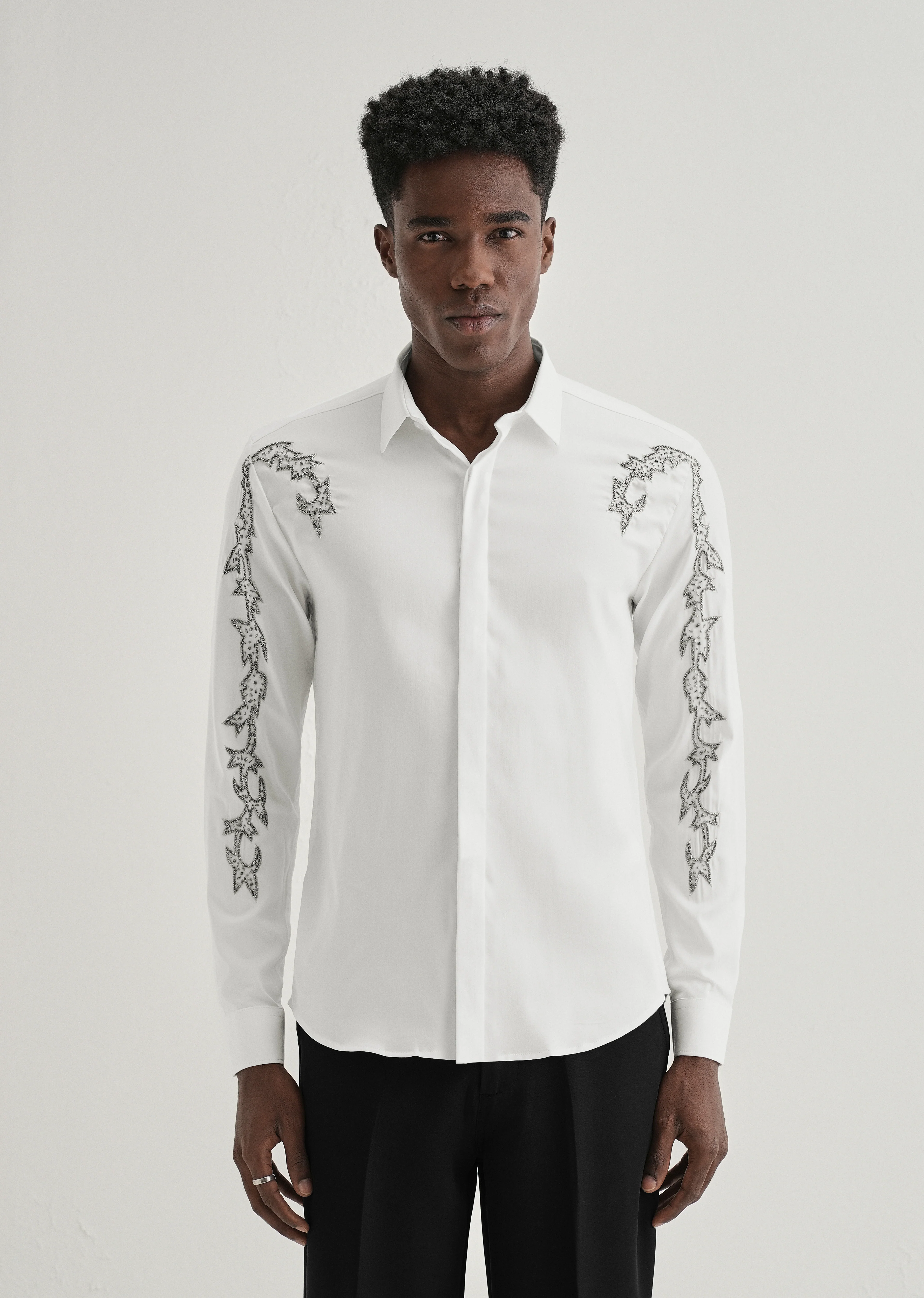 White Embellished Designer Shirt - Image 4