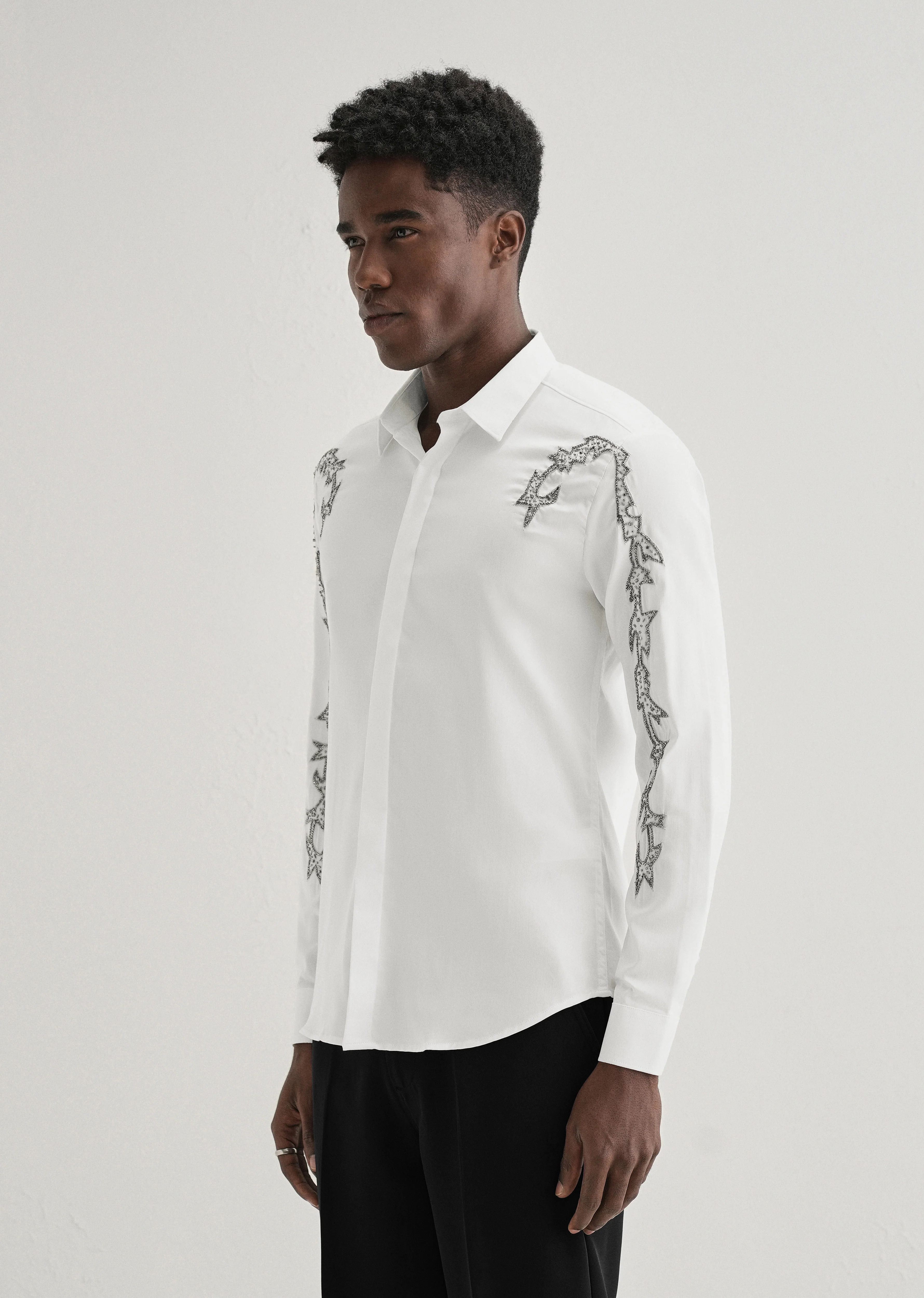 White Embellished Designer Shirt - Image 5