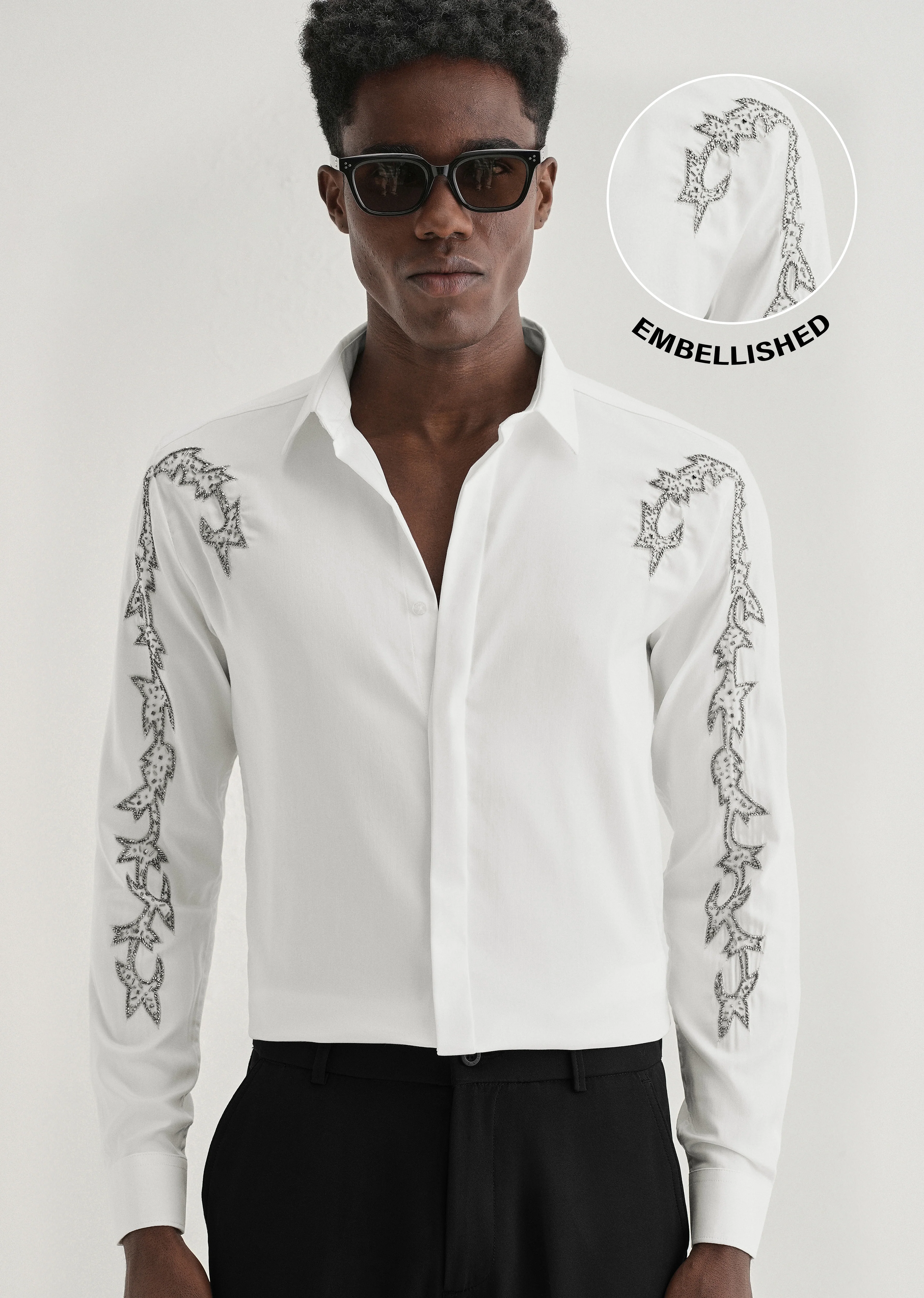 White Embellished Designer Shirt - Image 7