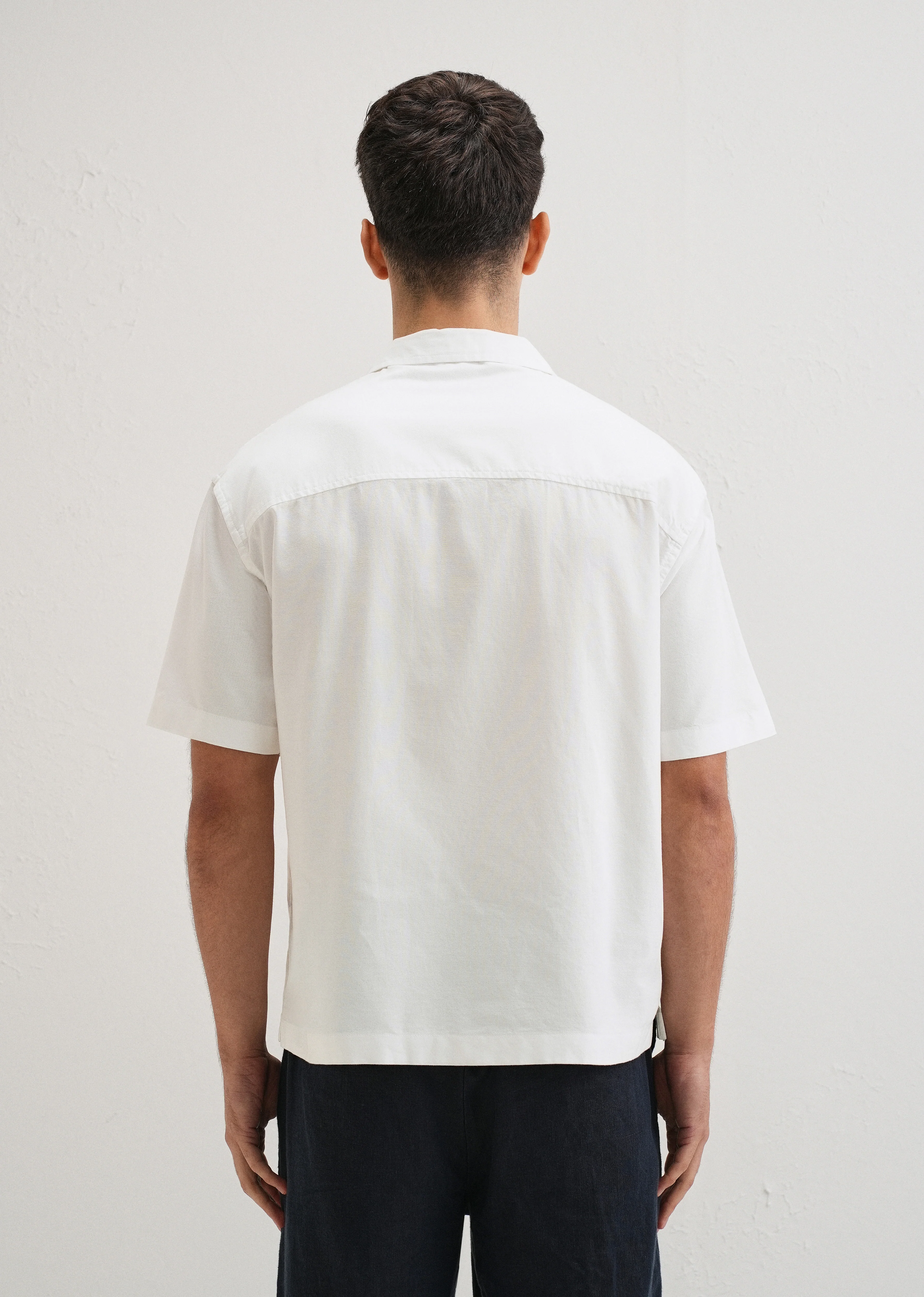 White Embroidery Cuban Collar Cotton Shirt - Image 3