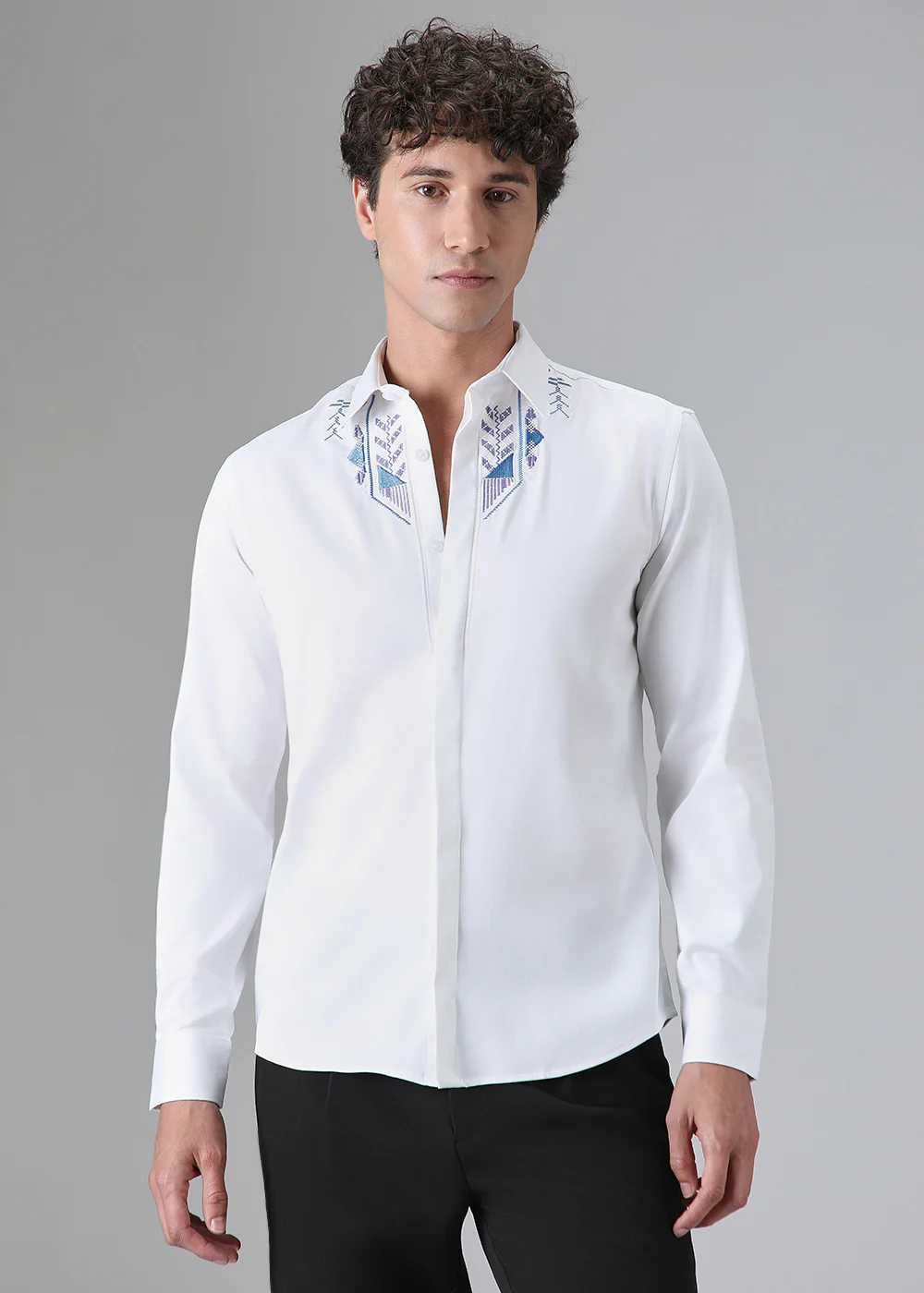 White Ethnic Embroidery Designer Shirt - Image 3