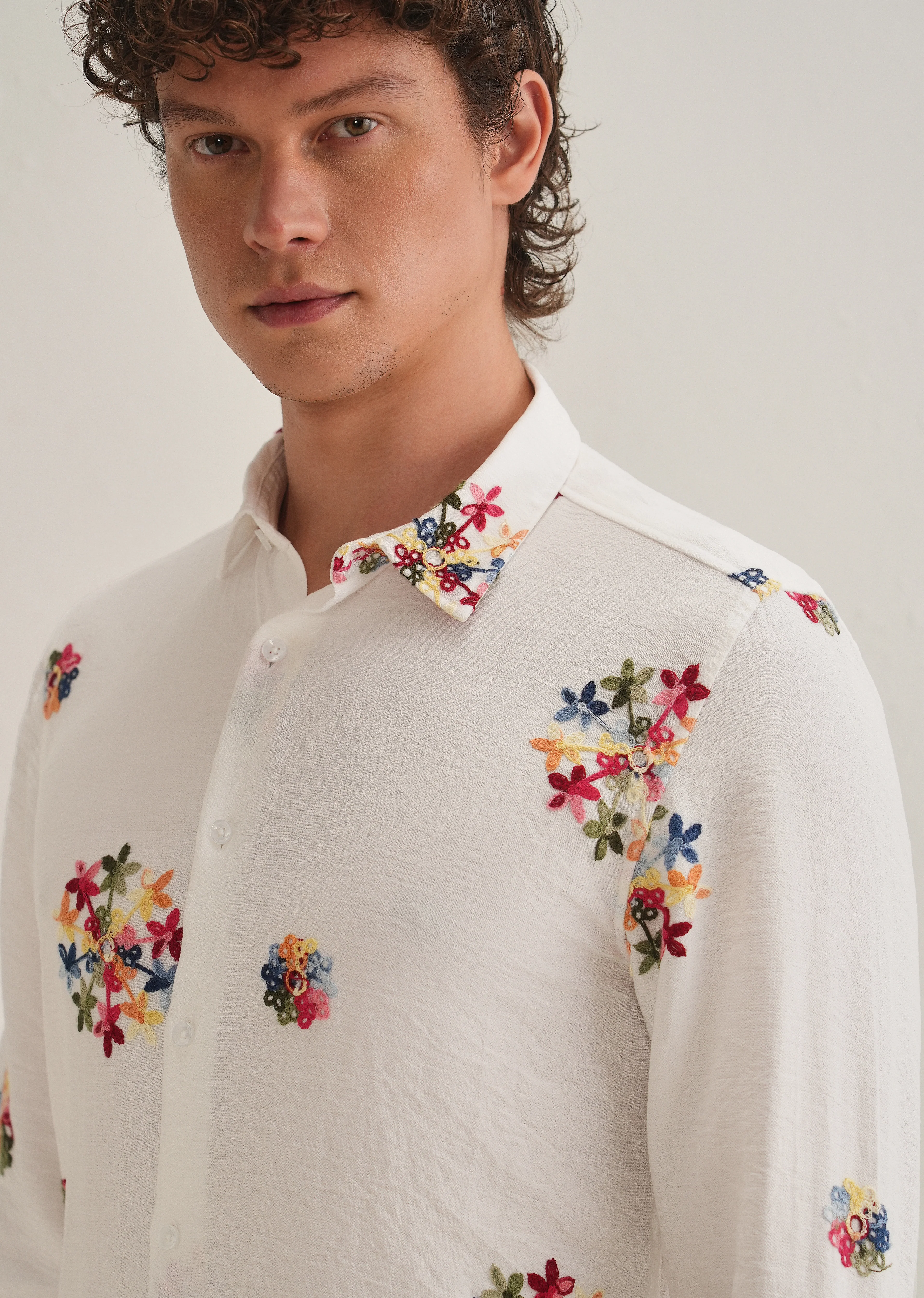 White Floral Embroidered Shirt - Image 2