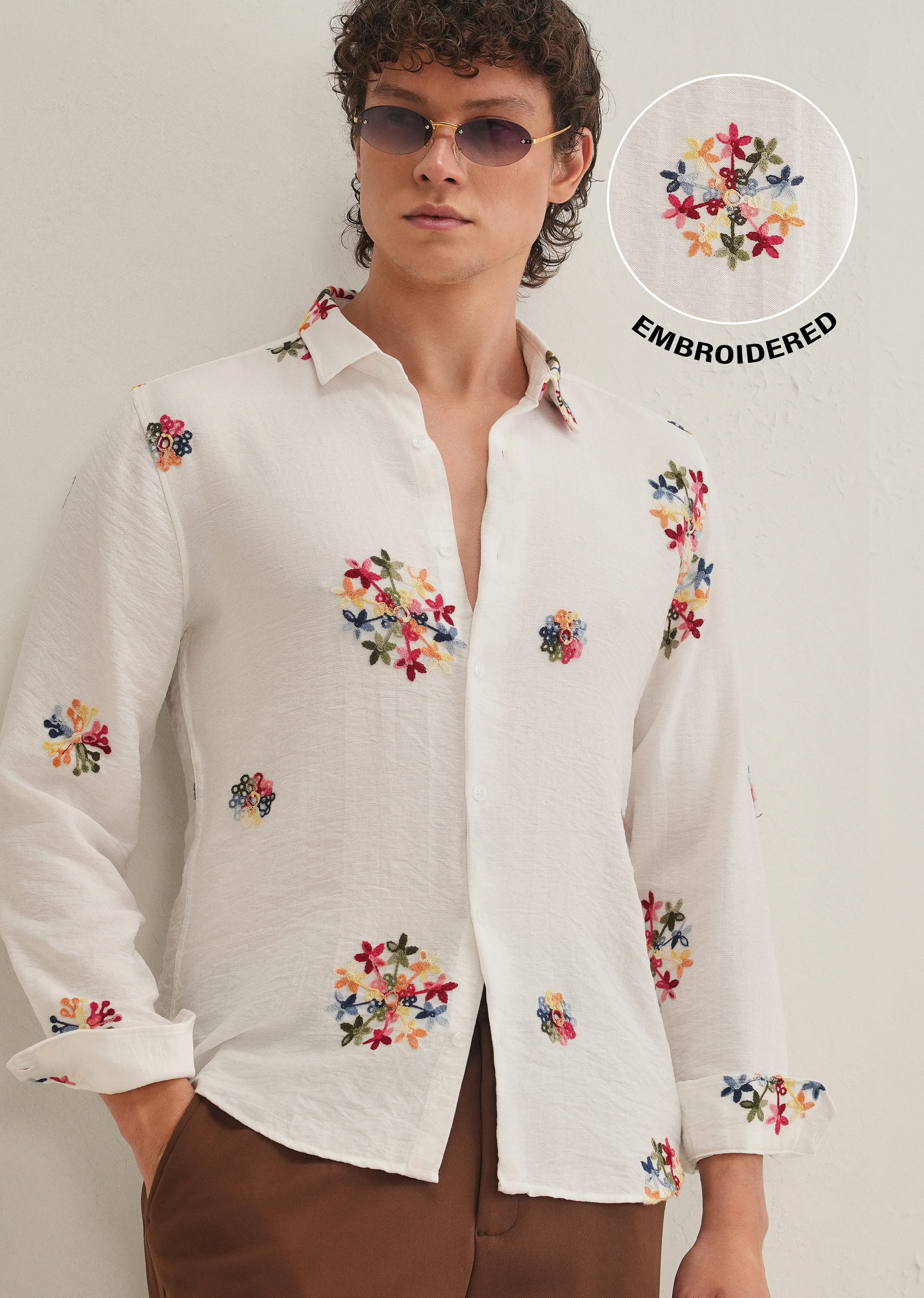 White Floral Embroidered Shirt - Image 7