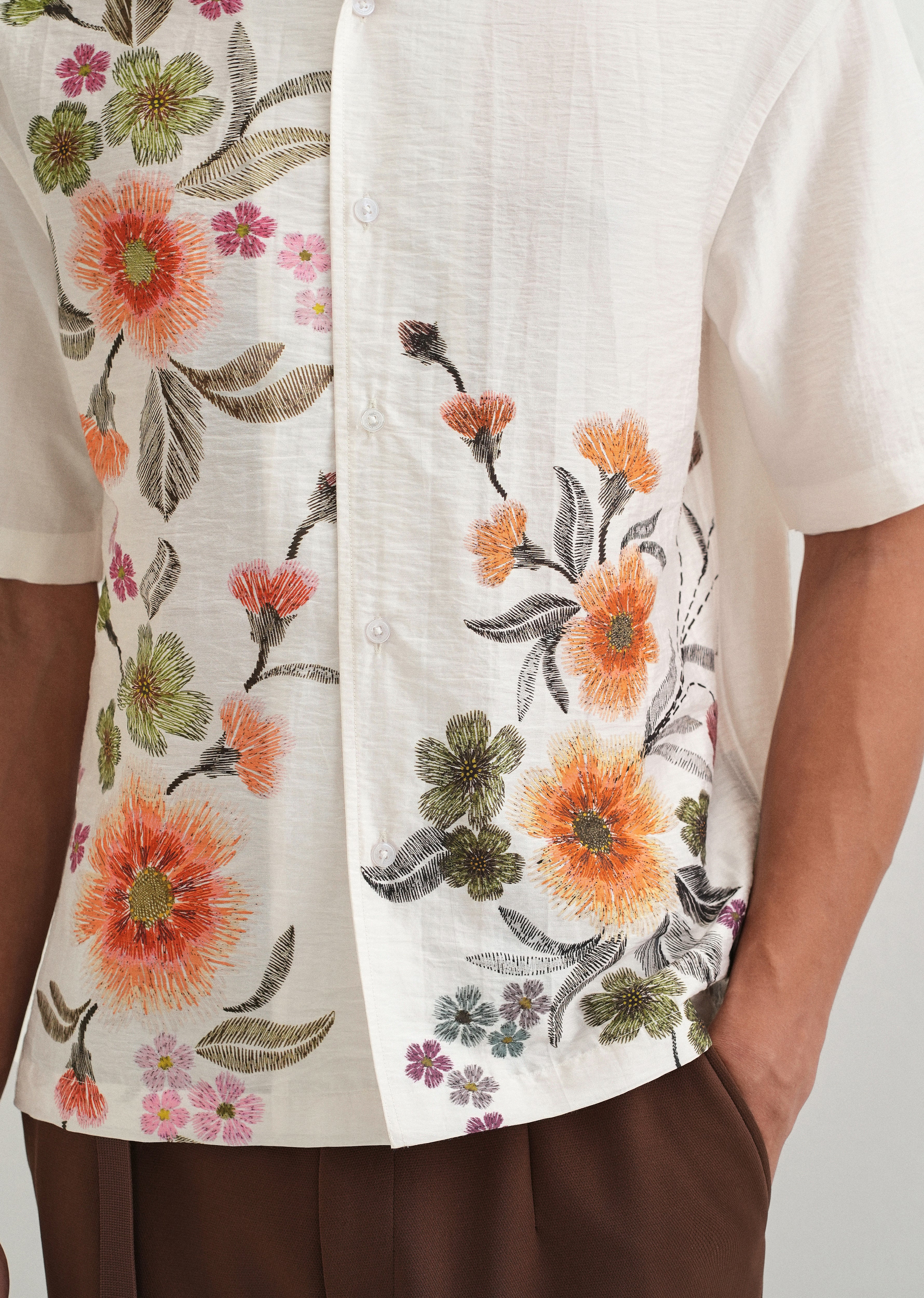 White Floral Placement Print Shirt - Image 3