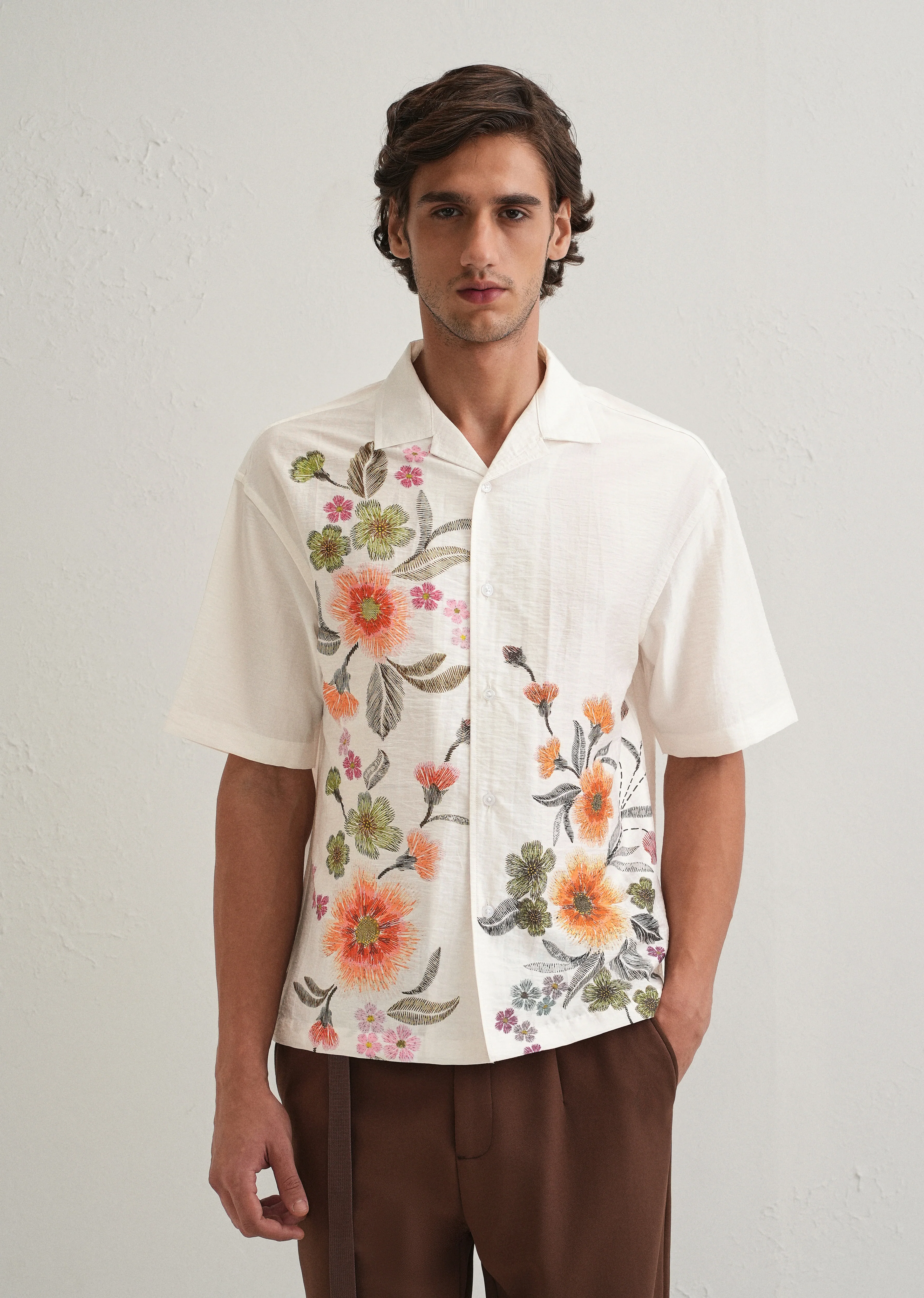 White Floral Placement Print Shirt - Image 5