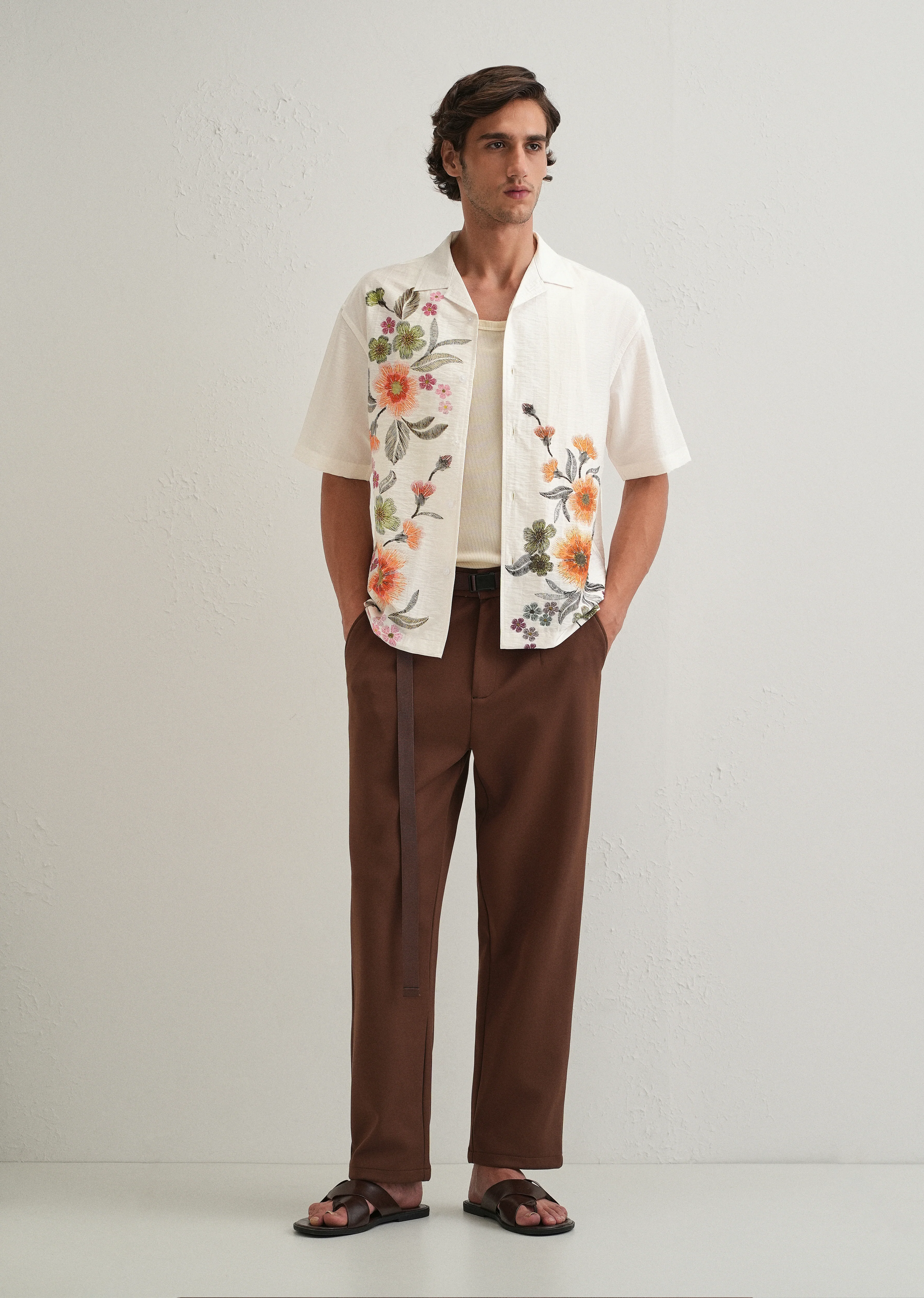 White Floral Placement Print Shirt - Image 7