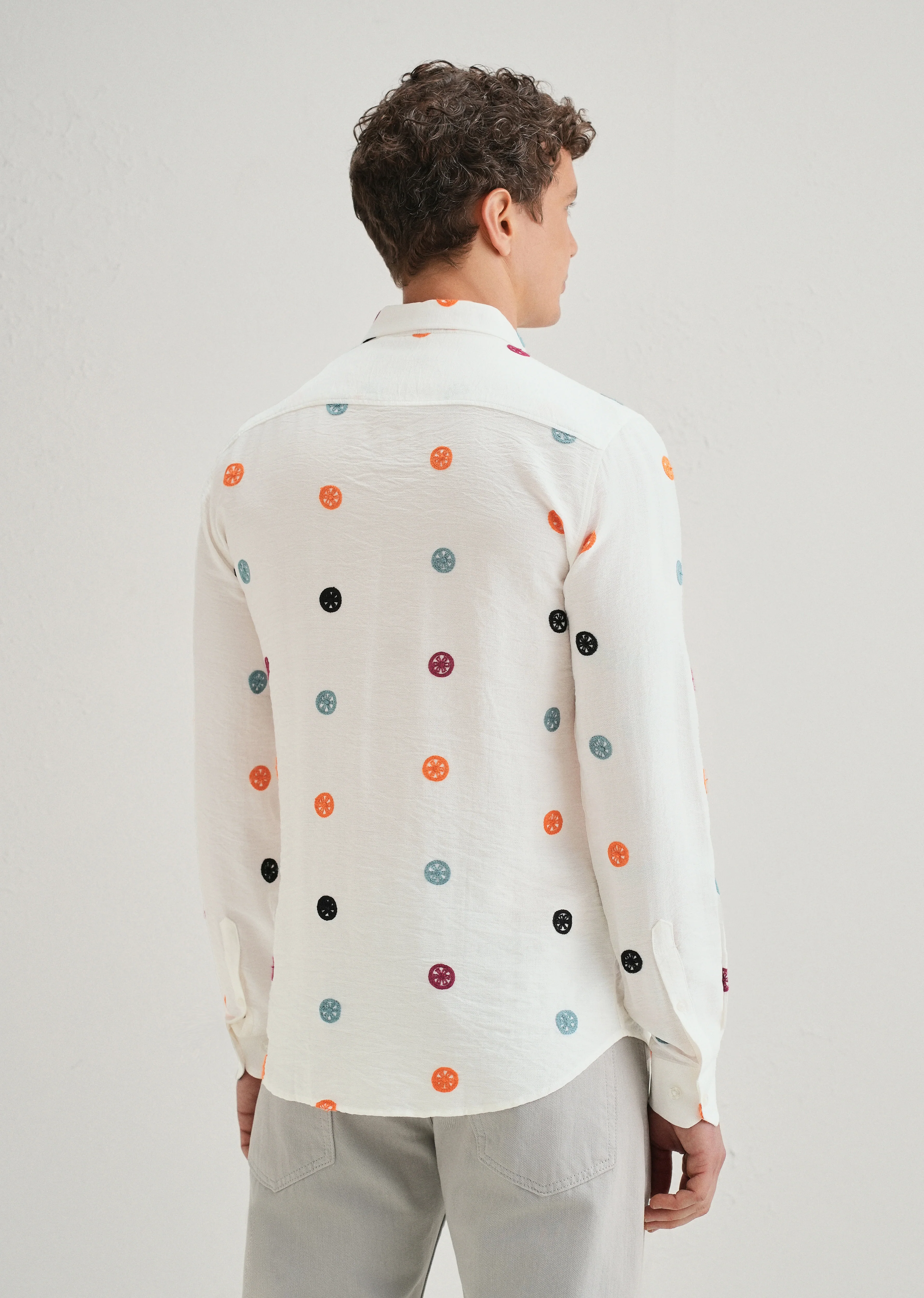 White Florescent Embroidered Shirt - Image 3