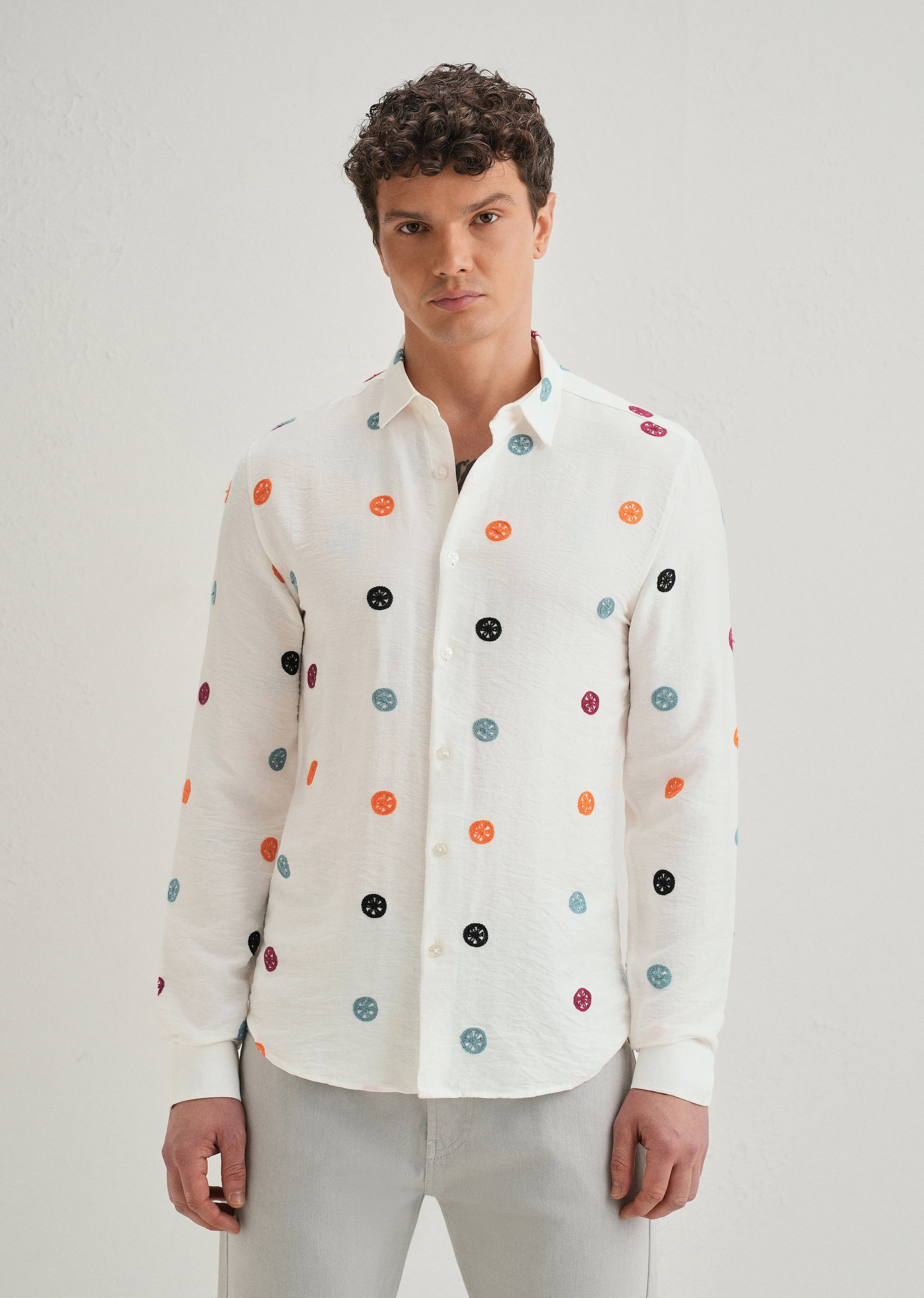 White Florescent Embroidered Shirt - Image 4