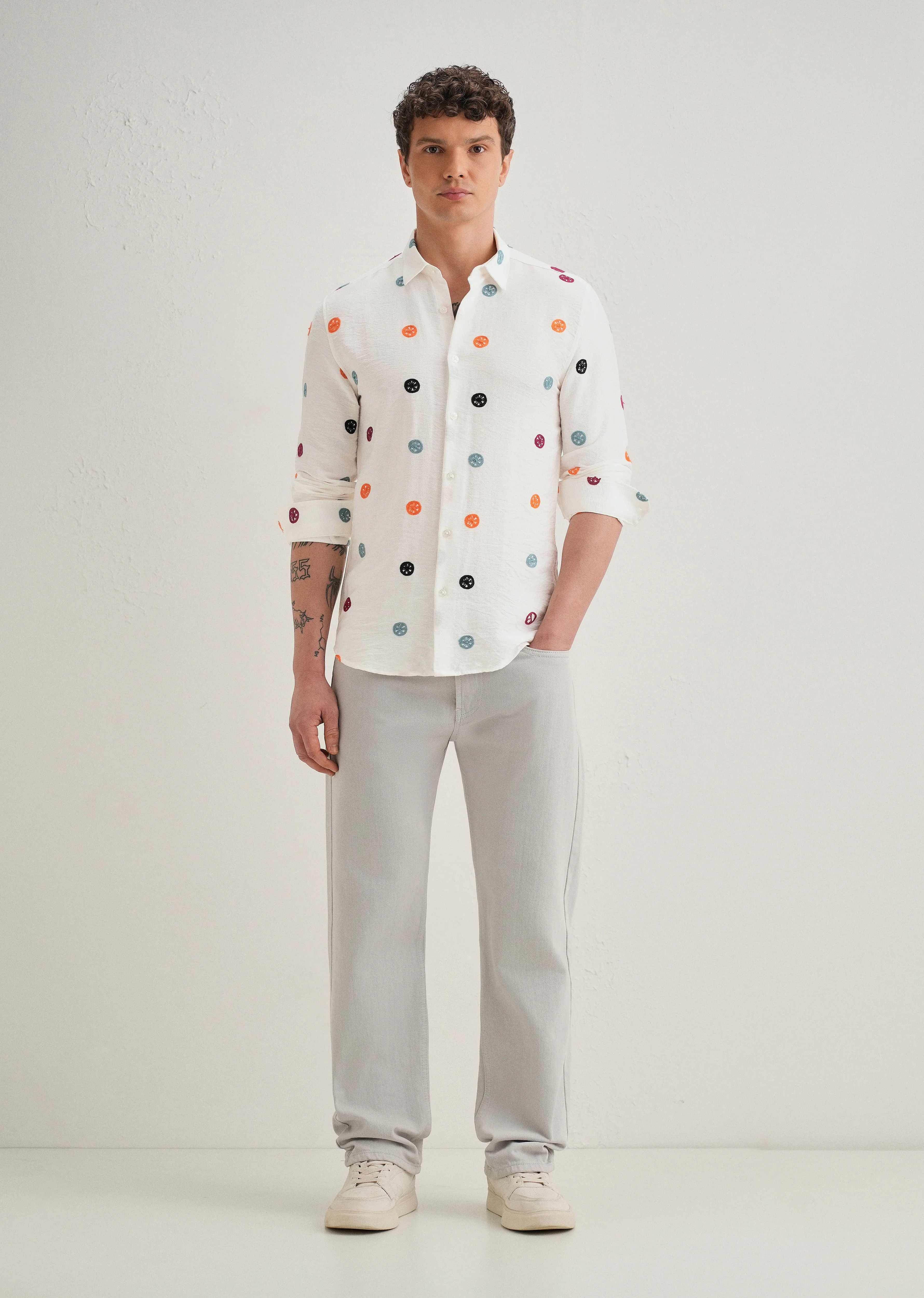 White Florescent Embroidered Shirt - Image 6