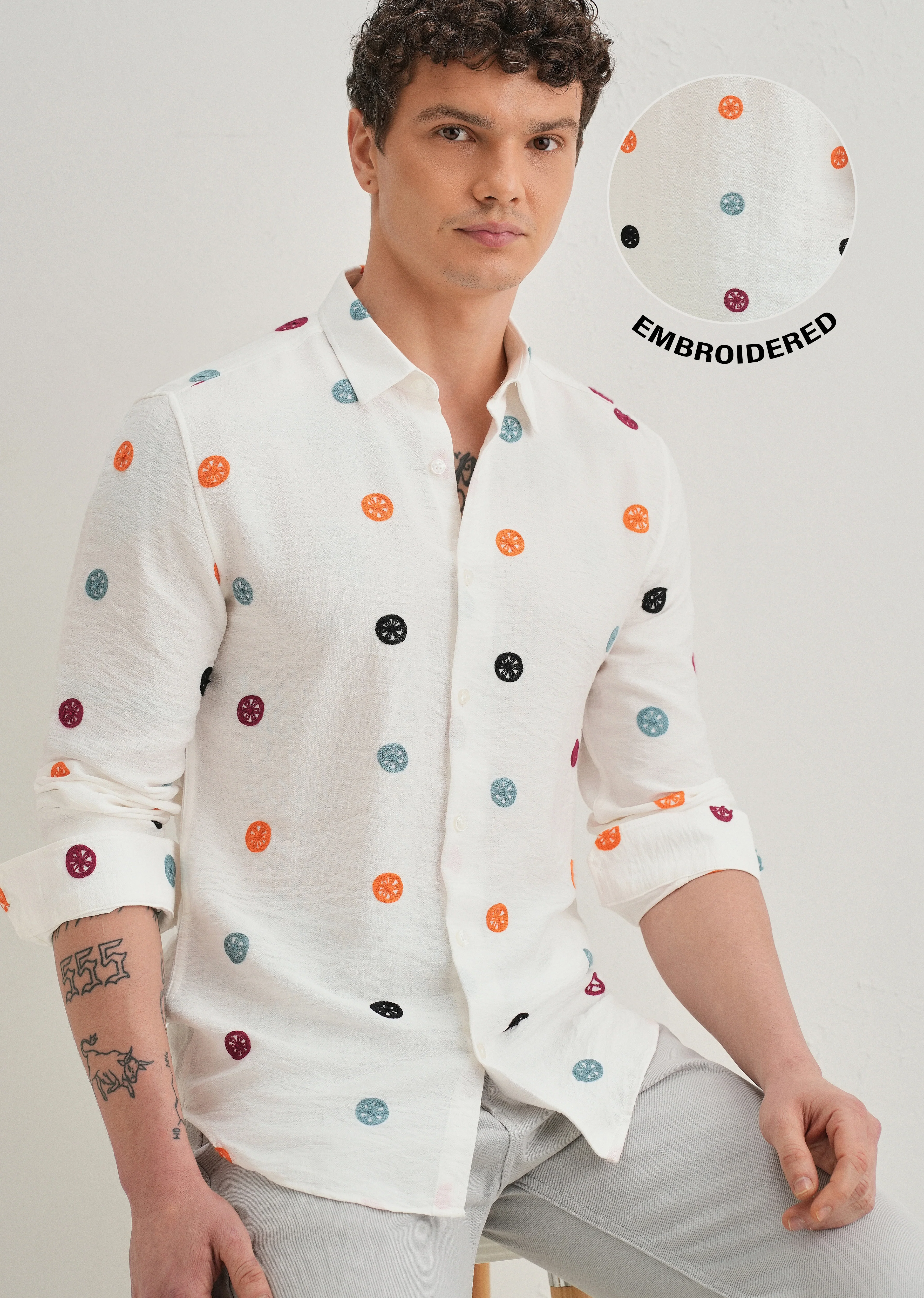 White Florescent Embroidered Shirt - Image 7